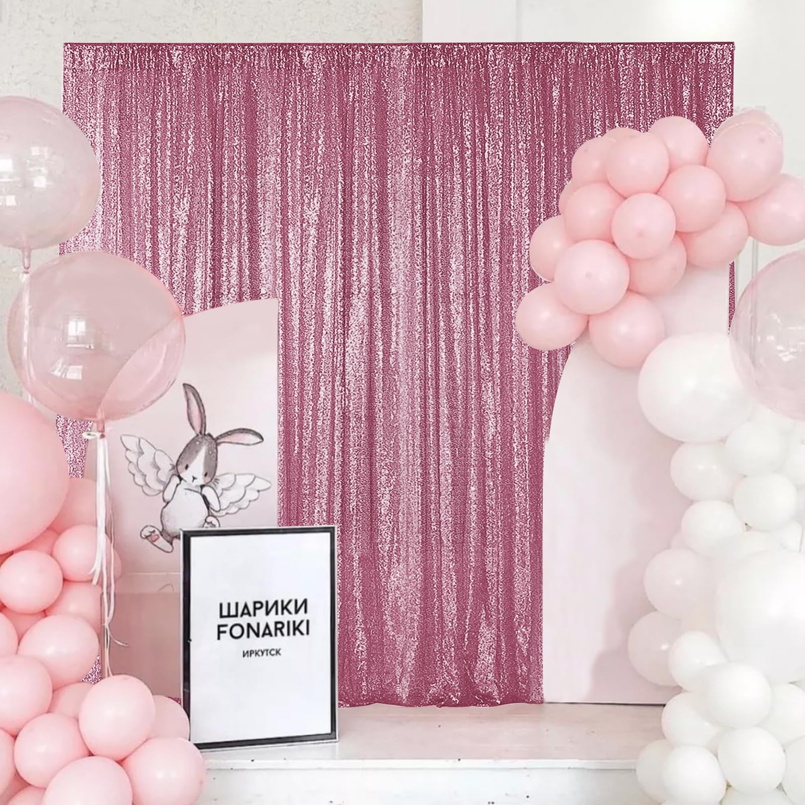Sugargirl Pink Sequin Backdrop Curtain 4 Panels 2Ftx8Ft Glitter Pink Background Drapes Sparkle Photography Backdrop For Party We