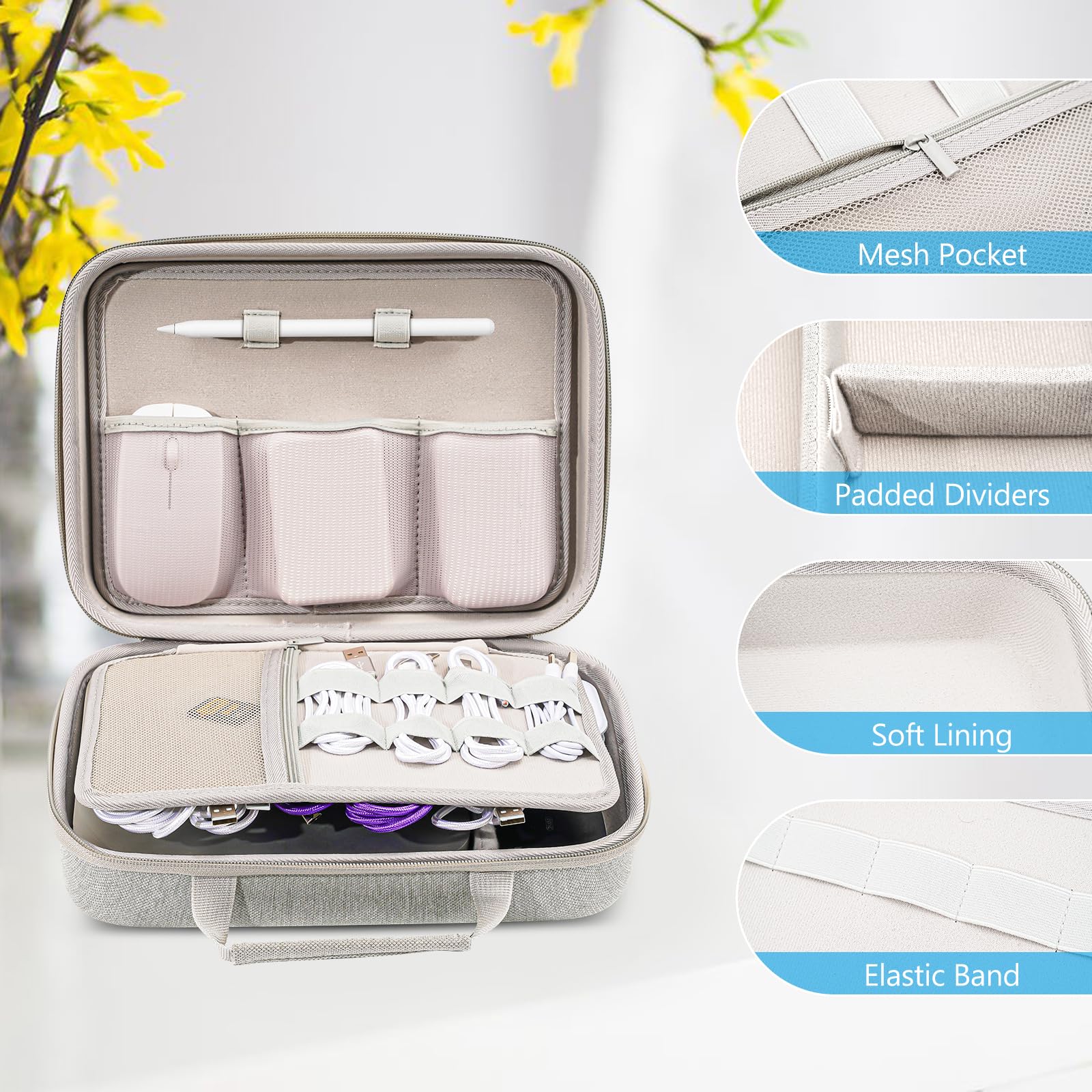 Procase Hard Travel Electronic Organizer Case For Macbook Power Adapter Chargers Cables Power Bank Apple Magic Mouse Apple Pencil Usb Flash Disk Sd Card Small Portable Accessories Bag  Xl, Grey