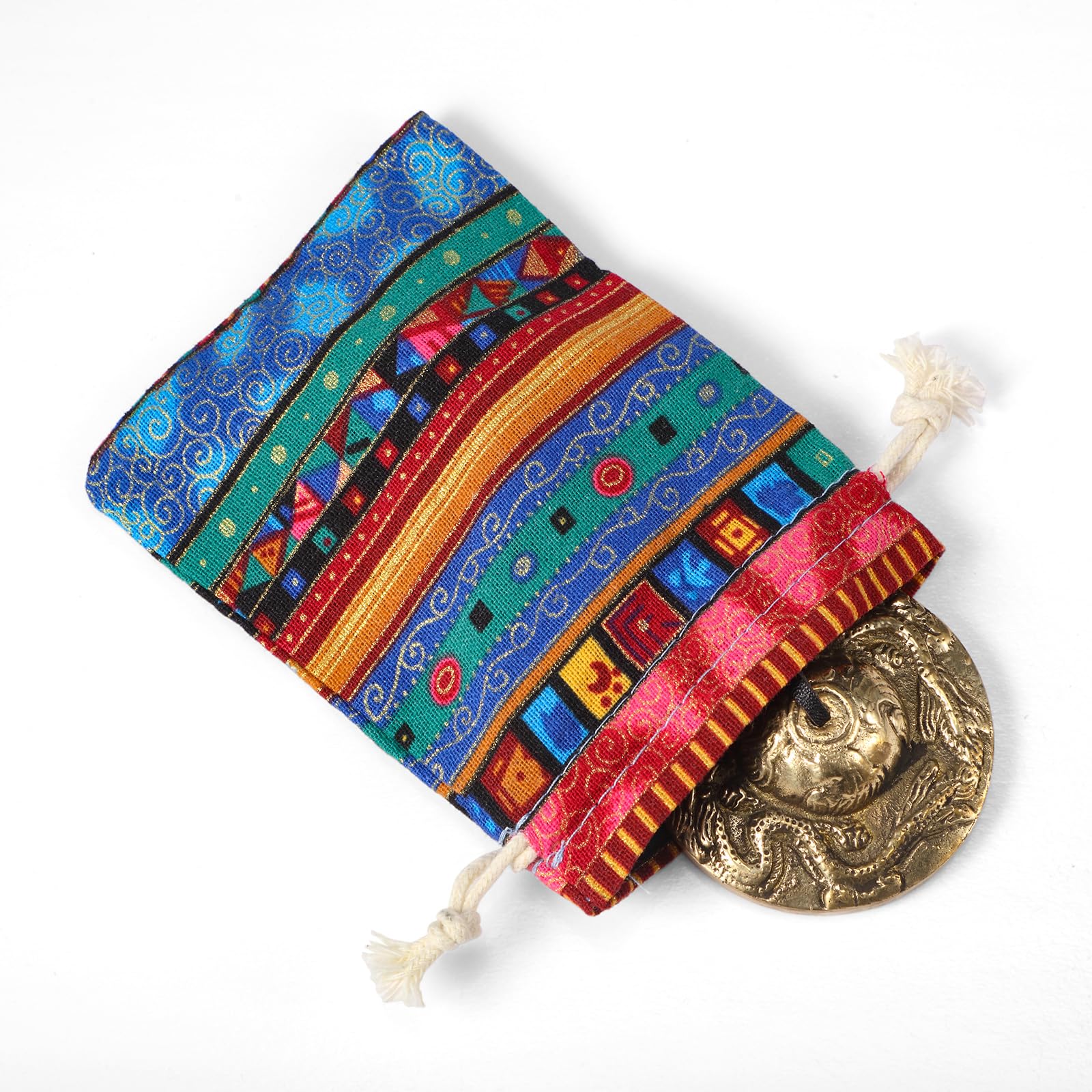 Boao Tibetan Tingsha Cymbals Meditation Chime Bells With Tibetan Drawstring Cloth Bag, 6.3 Cm Meditation Chime Bells, For Percus