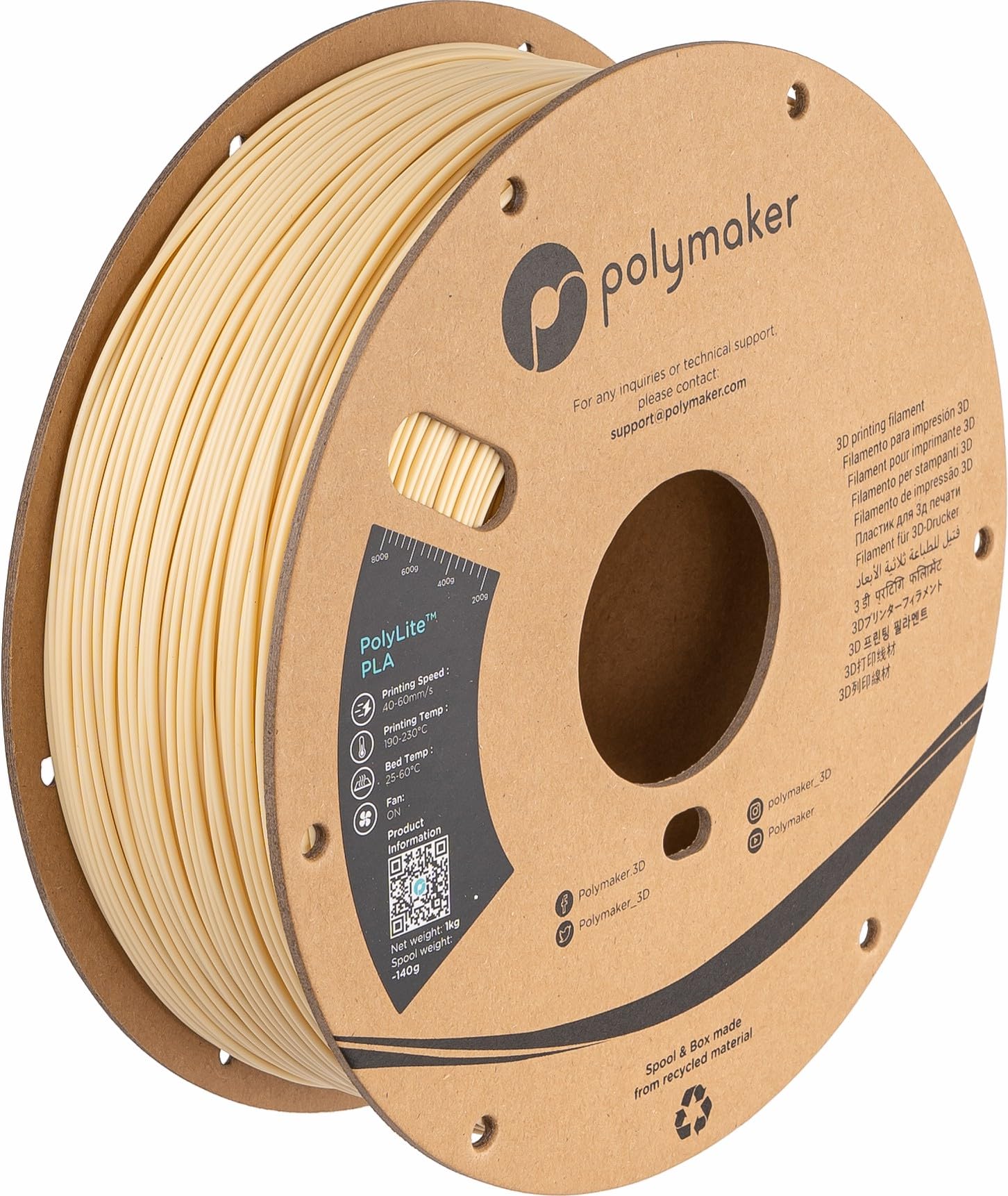 Polymaker PLA Filament, Cream 3D Printing PLA Filament 1.75mm 1kg - PolyLite 3D Printer PLA Filament, Dimensional Accuracy +/- 0