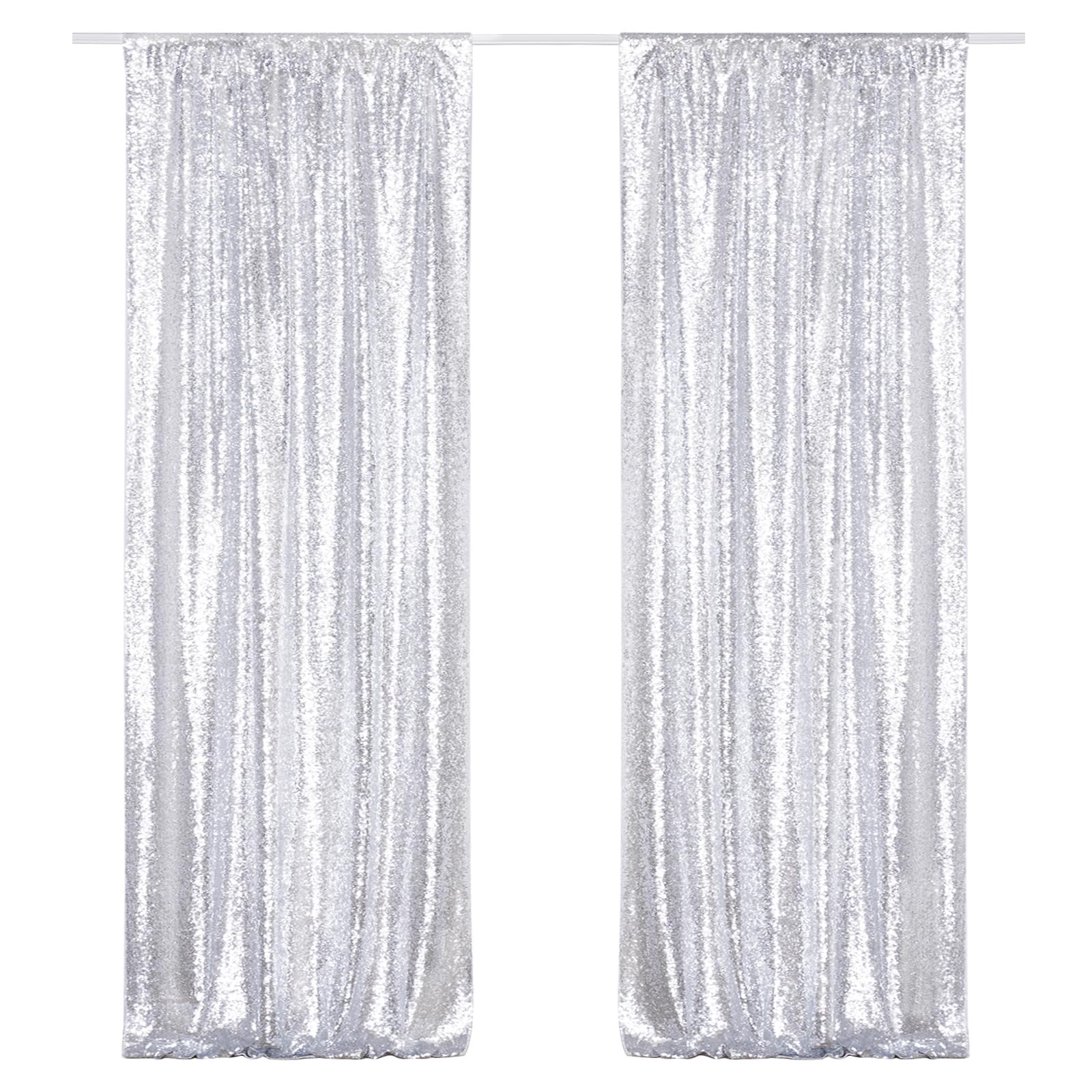 Poise3Ehome Sequin Backdrop, 2 Pcs Silver 2Ftx8Ft Curtains For Party, Wedding, Event, Photography