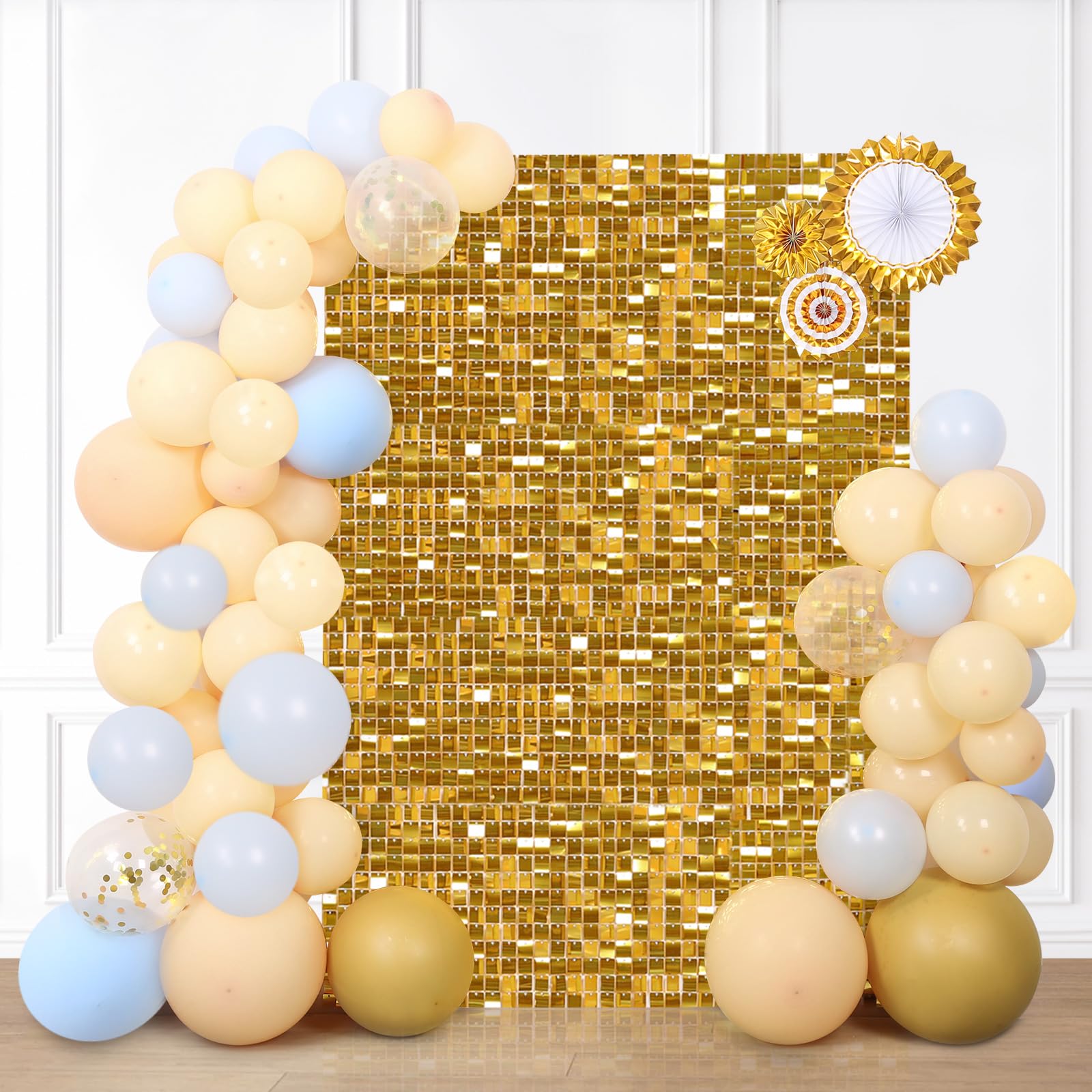 Gold Shimmer Wall Backdrop Panels Glitter Wall Decor Sparkly Sequin Backdrop 12 Packs Birthday Wall Backdrop For Parties Stage B