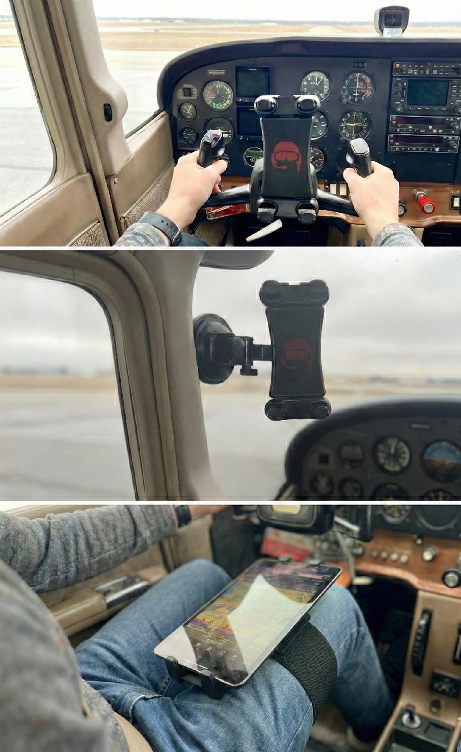 FlightPro 3-in-1 Aviation iPad Mount System - Yoke Clamp, Suction Cup & Kneeboard Leg Strap - Universal EFB Holder for iPad Pro,