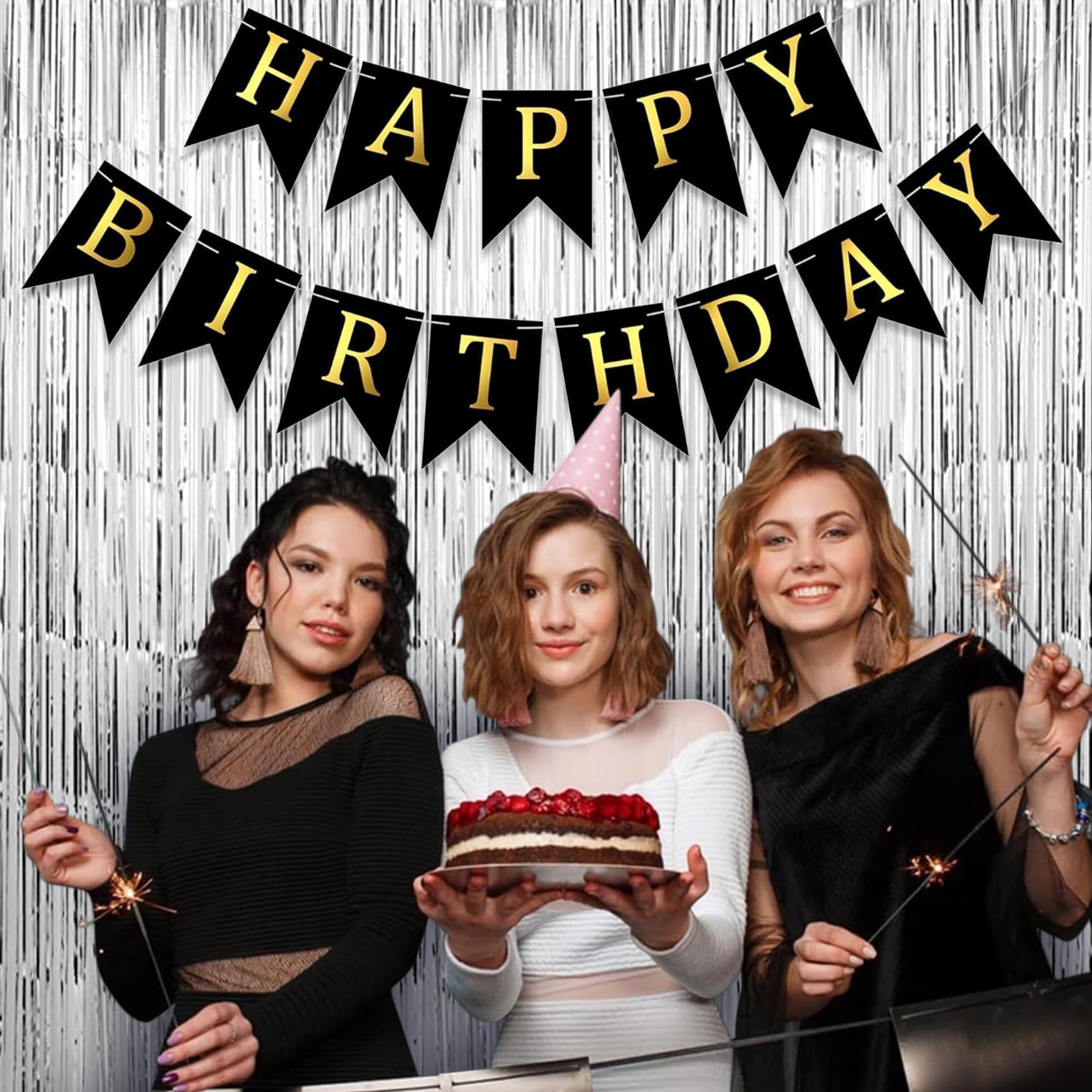 Tenlaitech 3 Pack 3.3 X 9.9 Ft Silver Foil Fringe Backdrop Curtain, Streamer Backdrop Curtains, Streamers Birthday Party Decorat