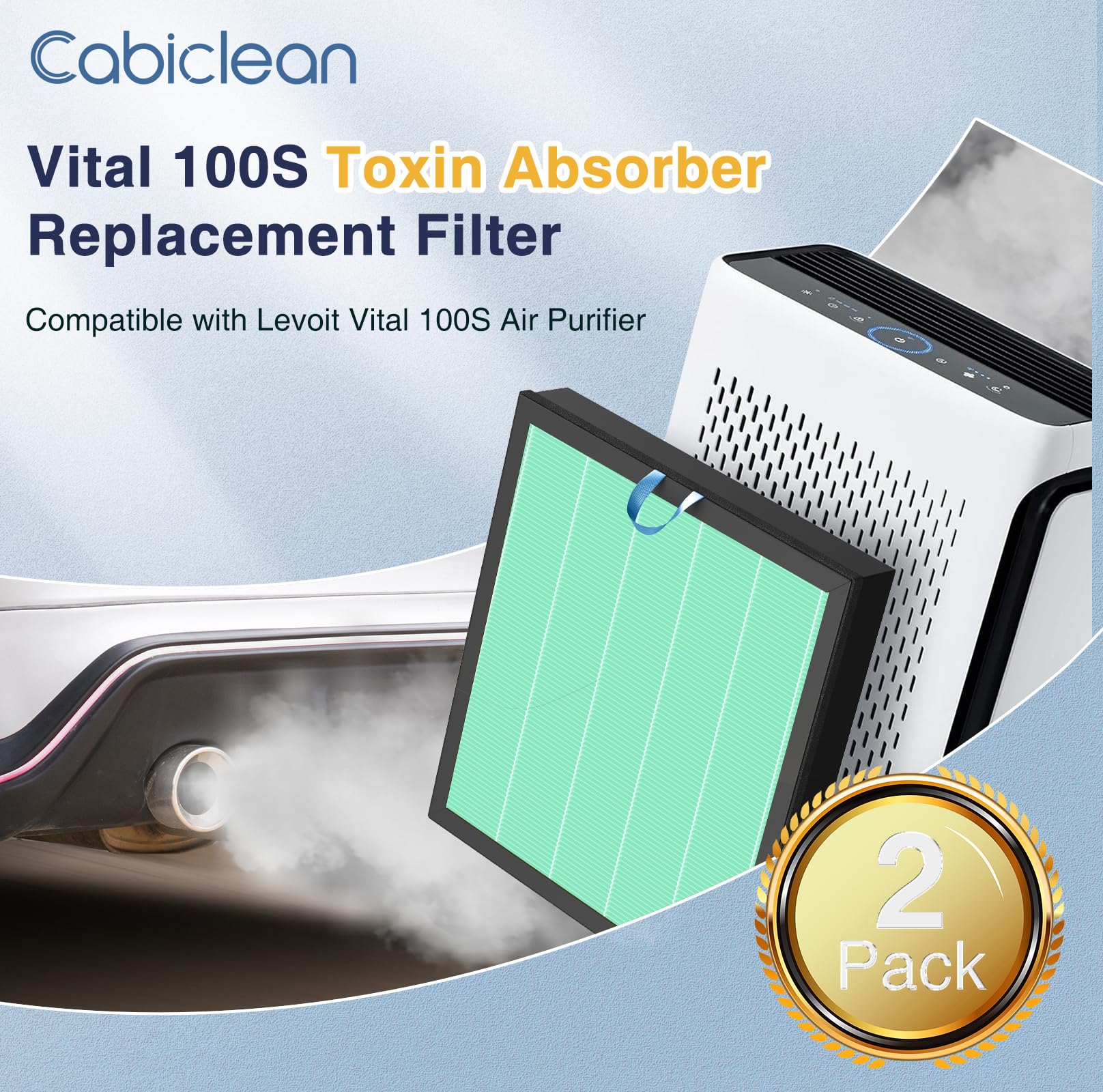 2 Pack Vital 100S Toxin Absorber Replacement Filter For Levoit Vital 100S Air Purifier, 3 In 1 H13 Ture Hepa And High Efficiency