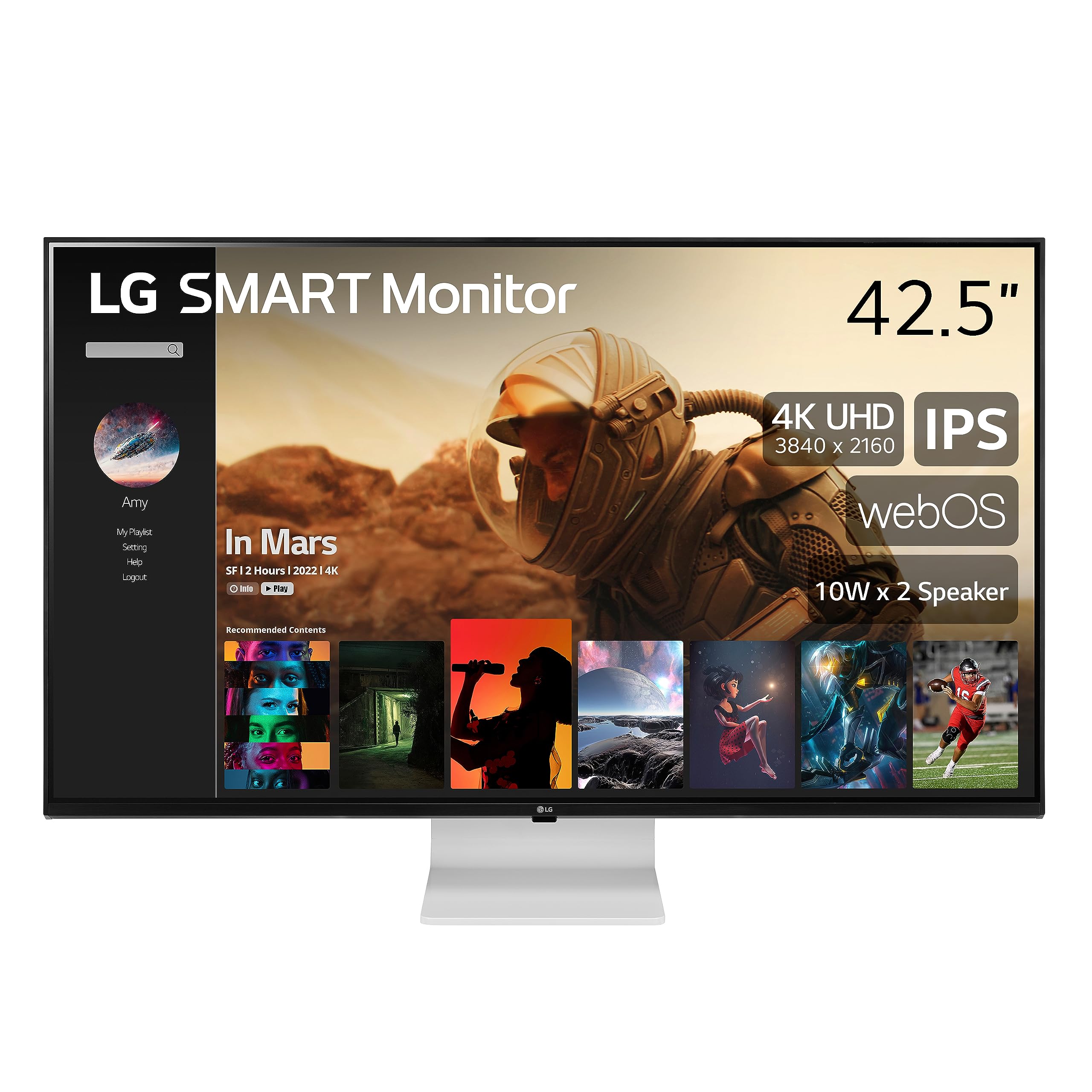 LG Smart Monitor (43SQ700S) 43Inch 4K UHD(3840x2160) IPS Display, webOS Smart Monitor, ThinQ Home, Magic Remote, USB TypeC, 2