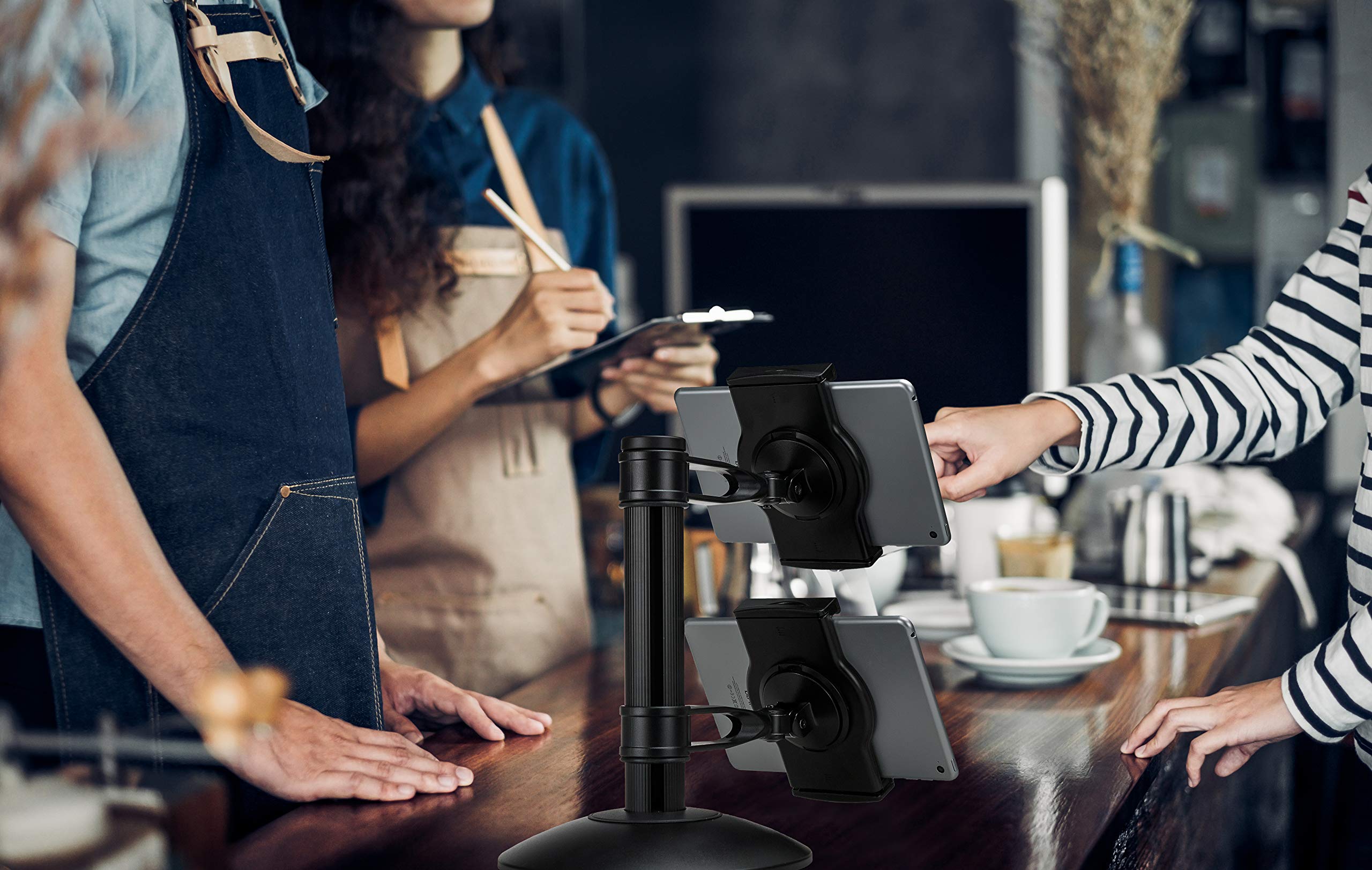 Dual Tablet Mount   Cta Quick Connect Dual Tablet Mount With Height Adjustable Arms For Ipad Air 1 4, And Tablets Up To 10