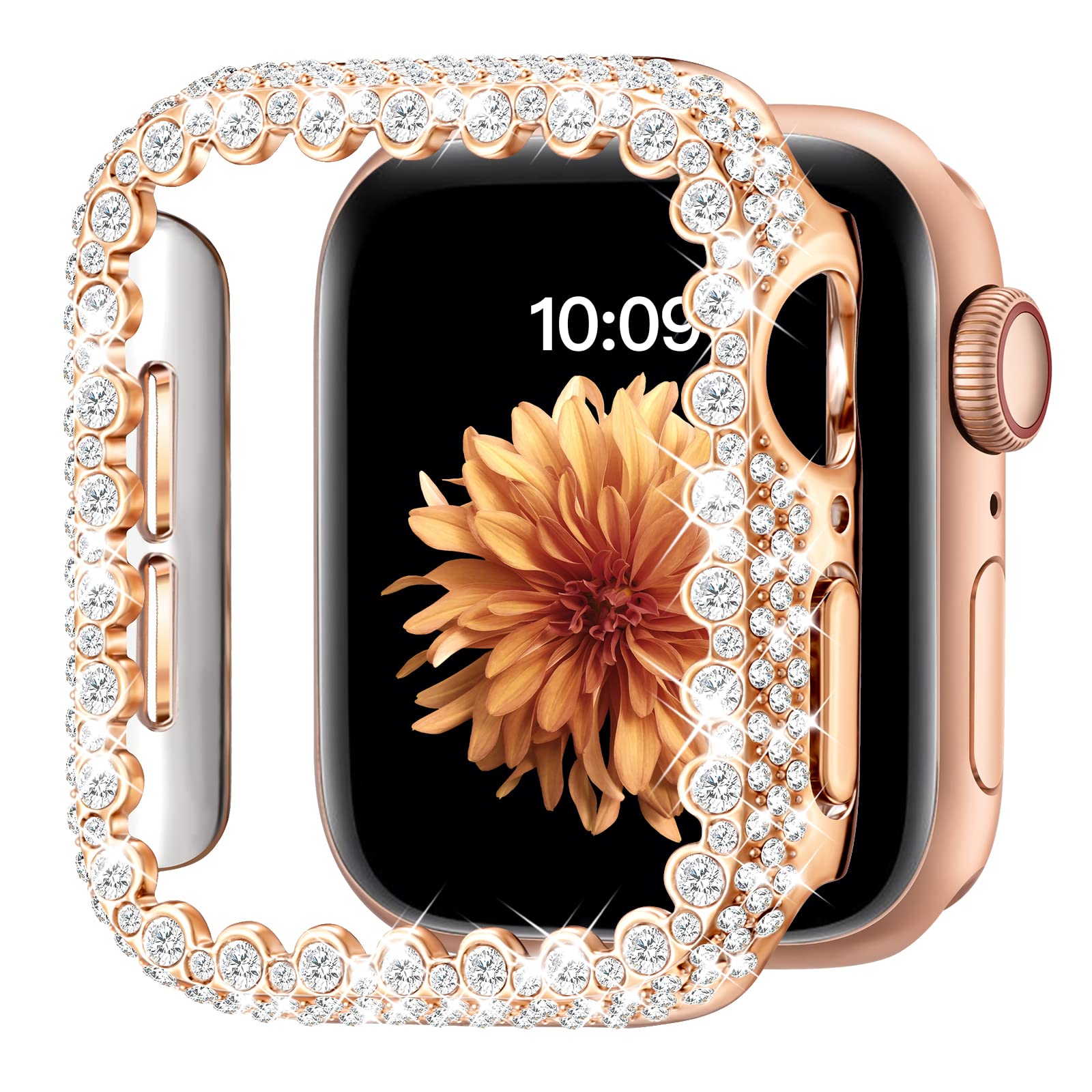 Bling Bumper Case Compatible With Apple Watch Series 9/8/7 45Mm, Diamond Protective Face Cover For Women, Hard Pc Frame Protecto