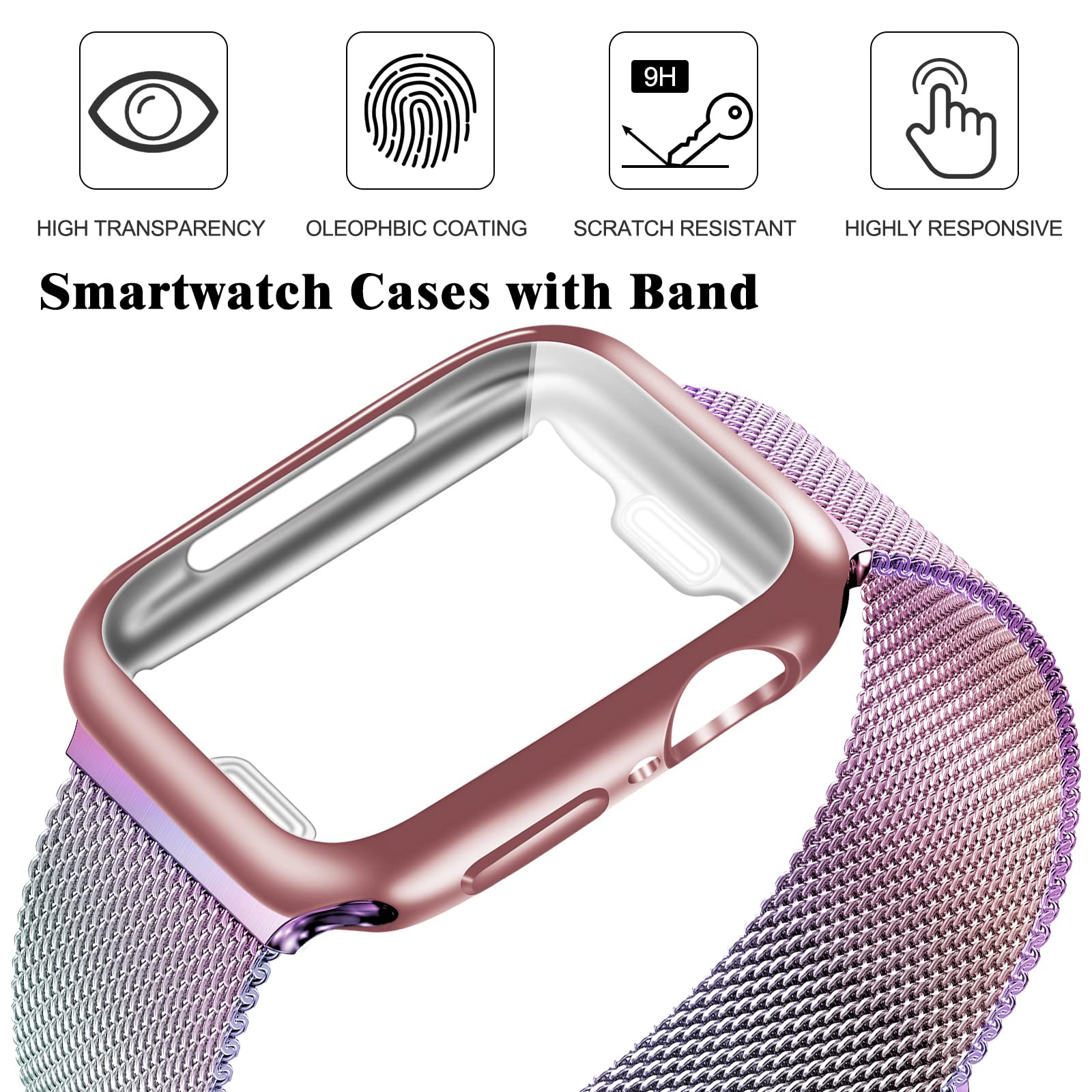 Geoumy Metal Magnetic Bands Compatible For Apple Watch Band 41Mm With Case, Stainless Steel Milanese Mesh Loop Replacement Strap