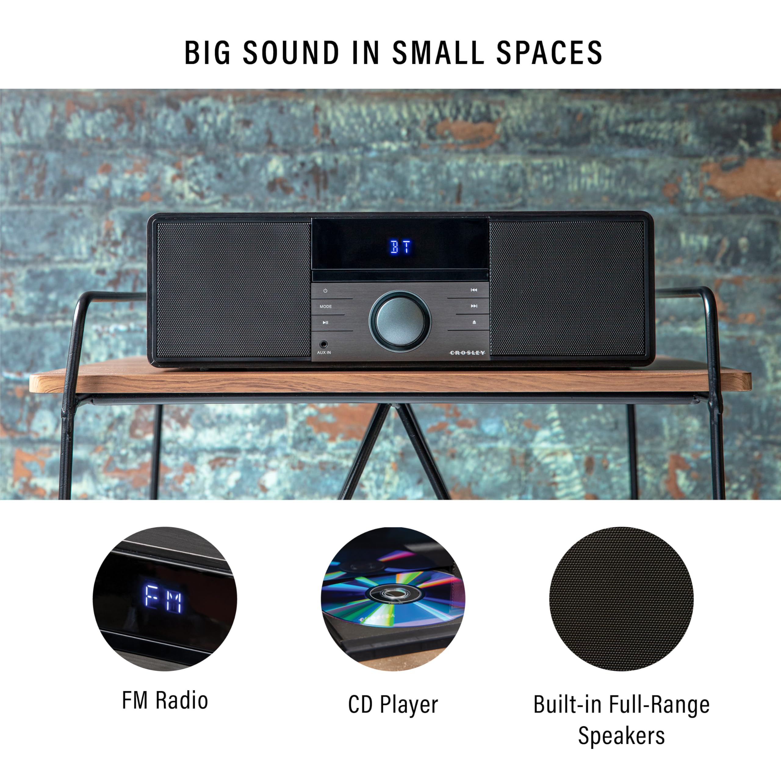 Crosley Cr3502A Bk Metro Bluetooth Fm Clock Radio And Cd Player, Black