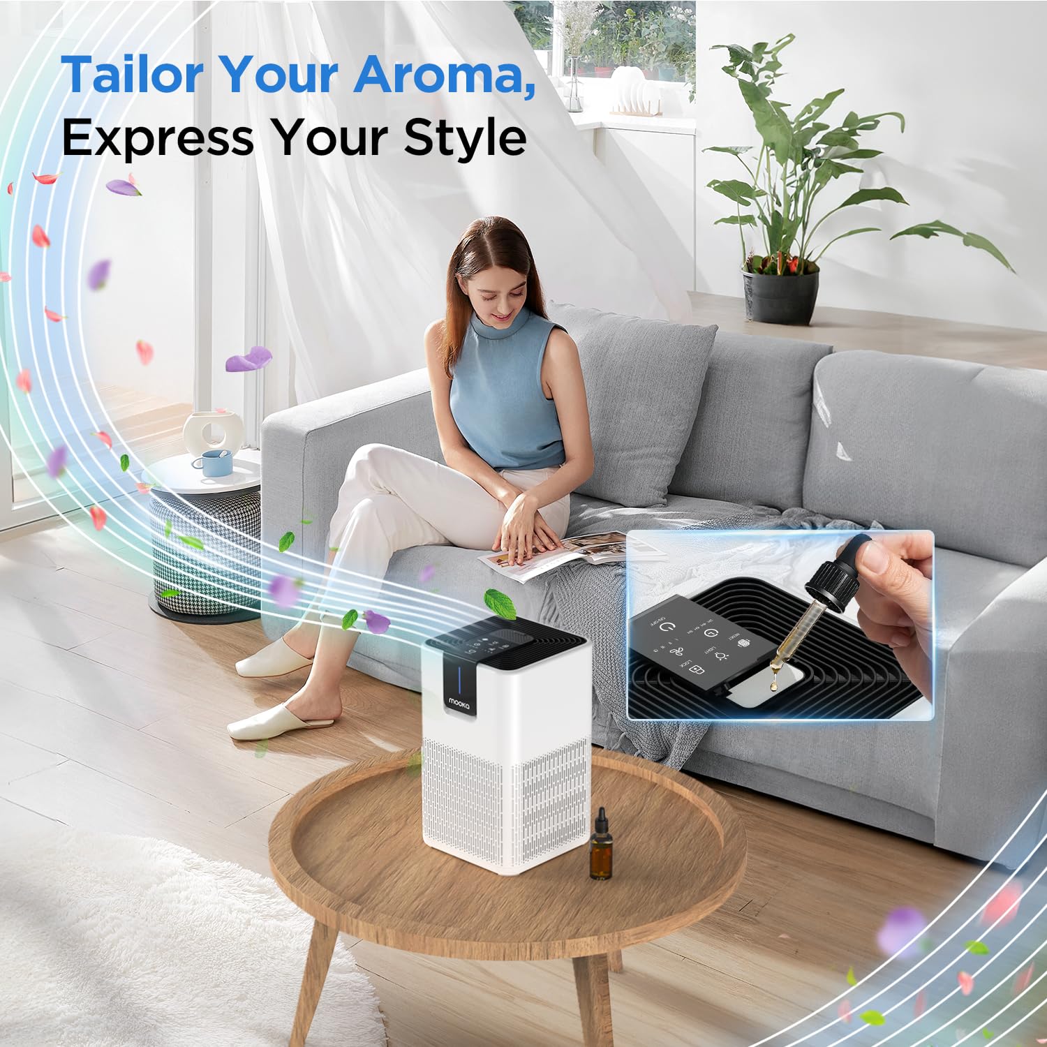 Air Purifiers For Home Large Room Up To 1250 Ft, Mooka H13 Hepa Air Purifier For Pets Dust Odor Smoke, Aromatherapy Function, Ai