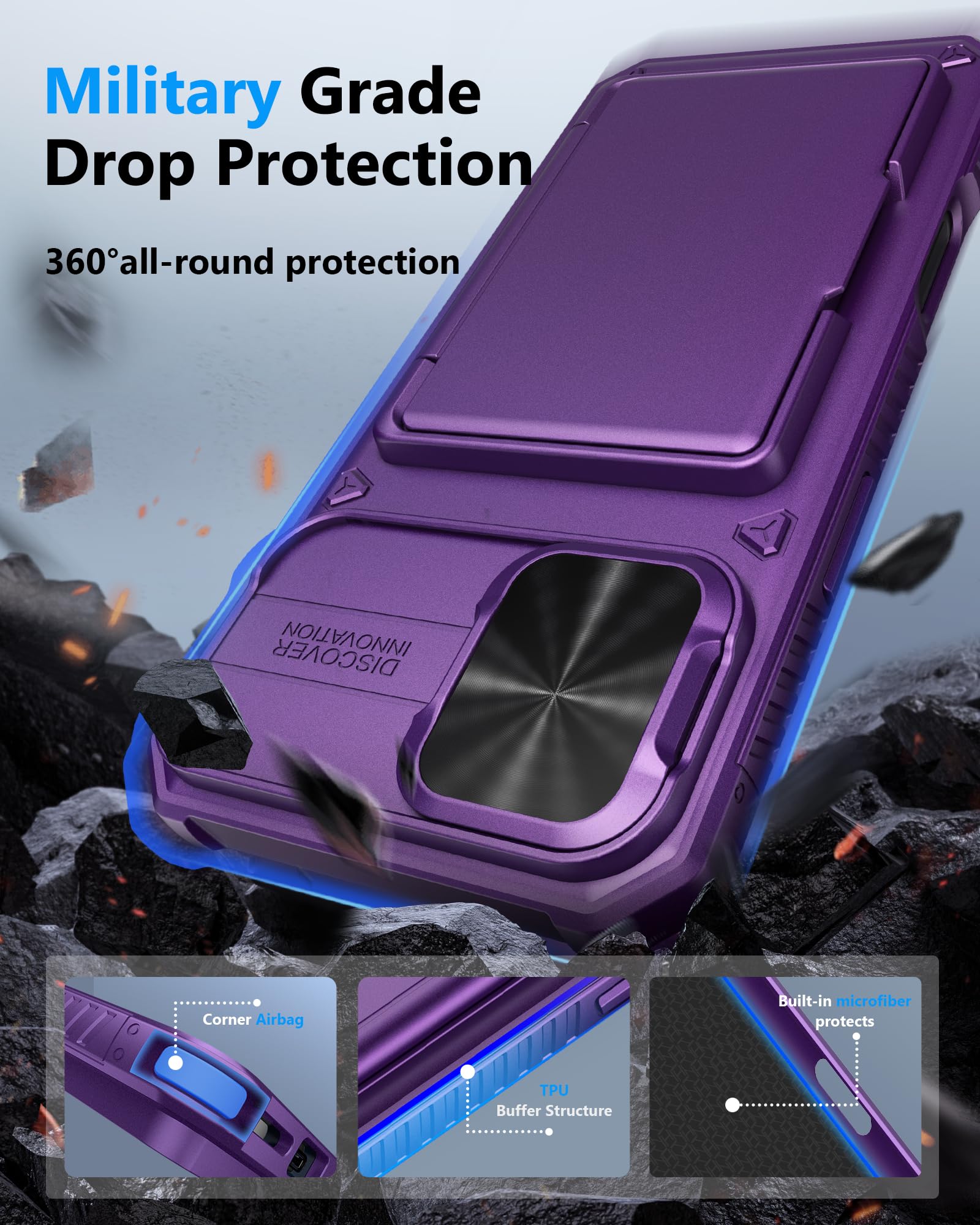 Atatoo For Iphone 16 Plus Case Wallet With Card Holder (Store 3 5 Cards) & Slide Lens Cover, Military Grade Protection, Rugged S