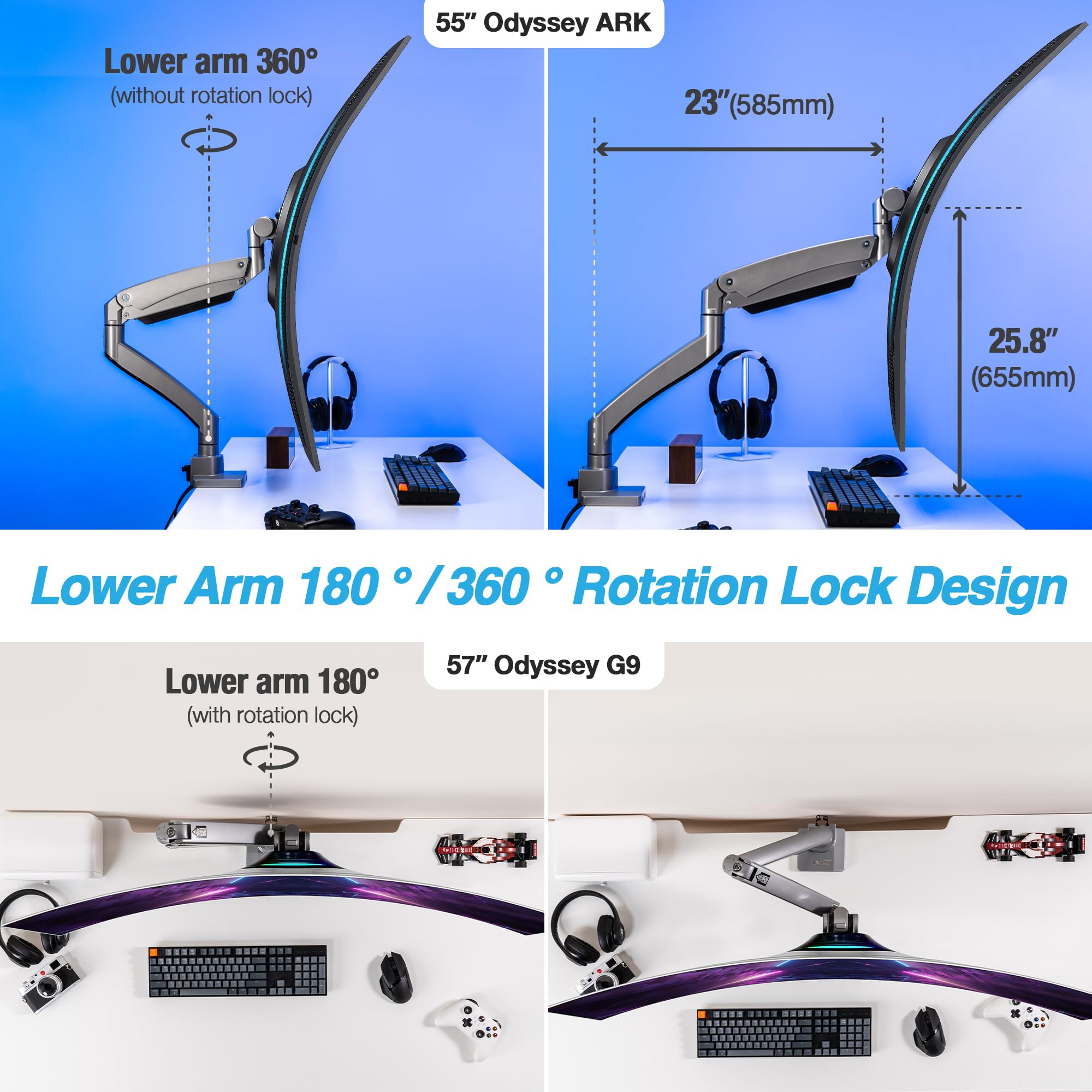 Avlt Single 17'' 57'' Super Ultrawide Monitor Arm For Screens Up To 59.5 Lbs, Premium Aluminum Desk Stand, Adjustable Pneumatic