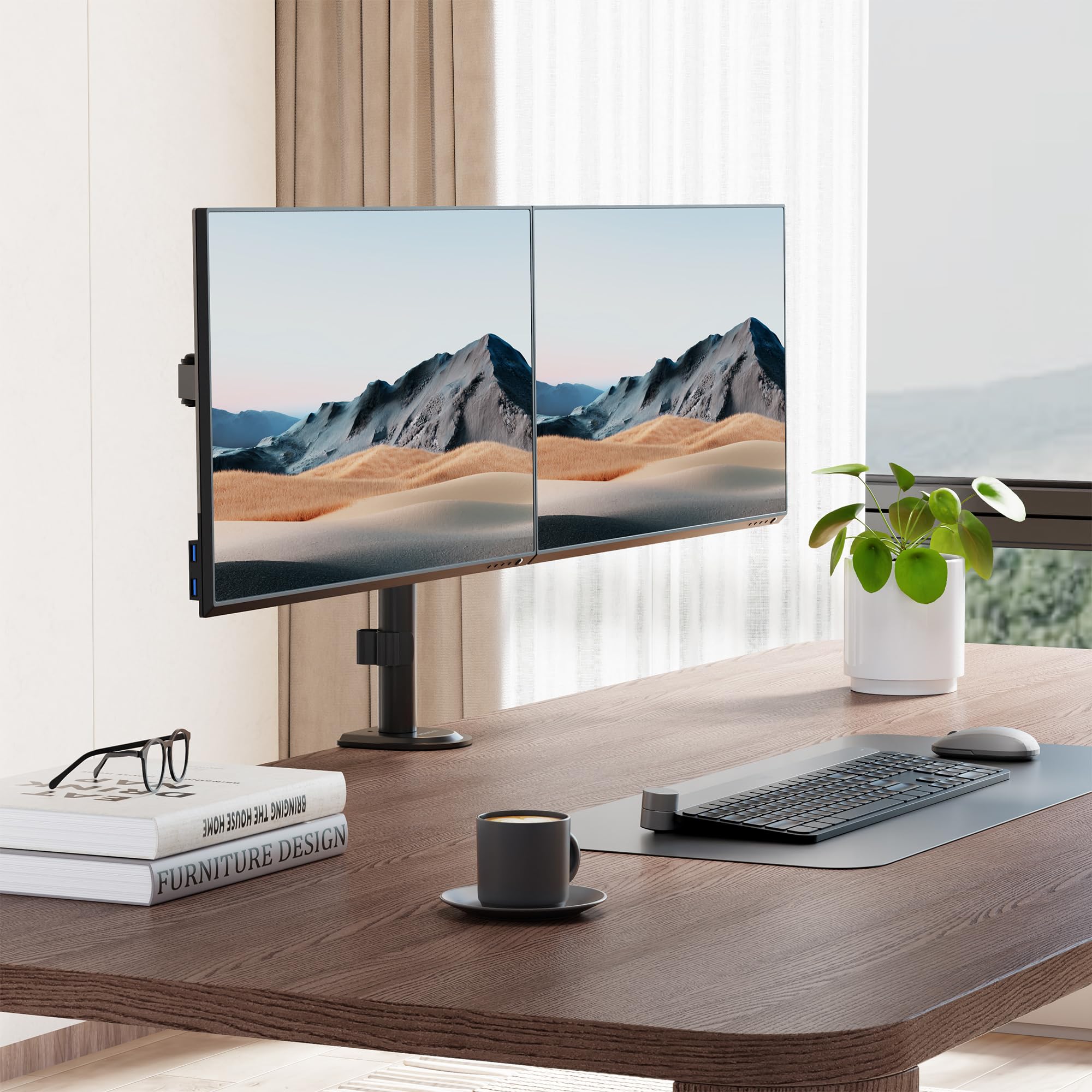 Mount It! Dual Monitor Mount, Dual Monitor Arm for 2 Screens, Dual Monitor Desk Mount, Adjustable Tilt and Swivel Arms for Double Screens up to 32� & 19.8 Lbs VESA 75x75 and 100x100 C clamp & Grommet
