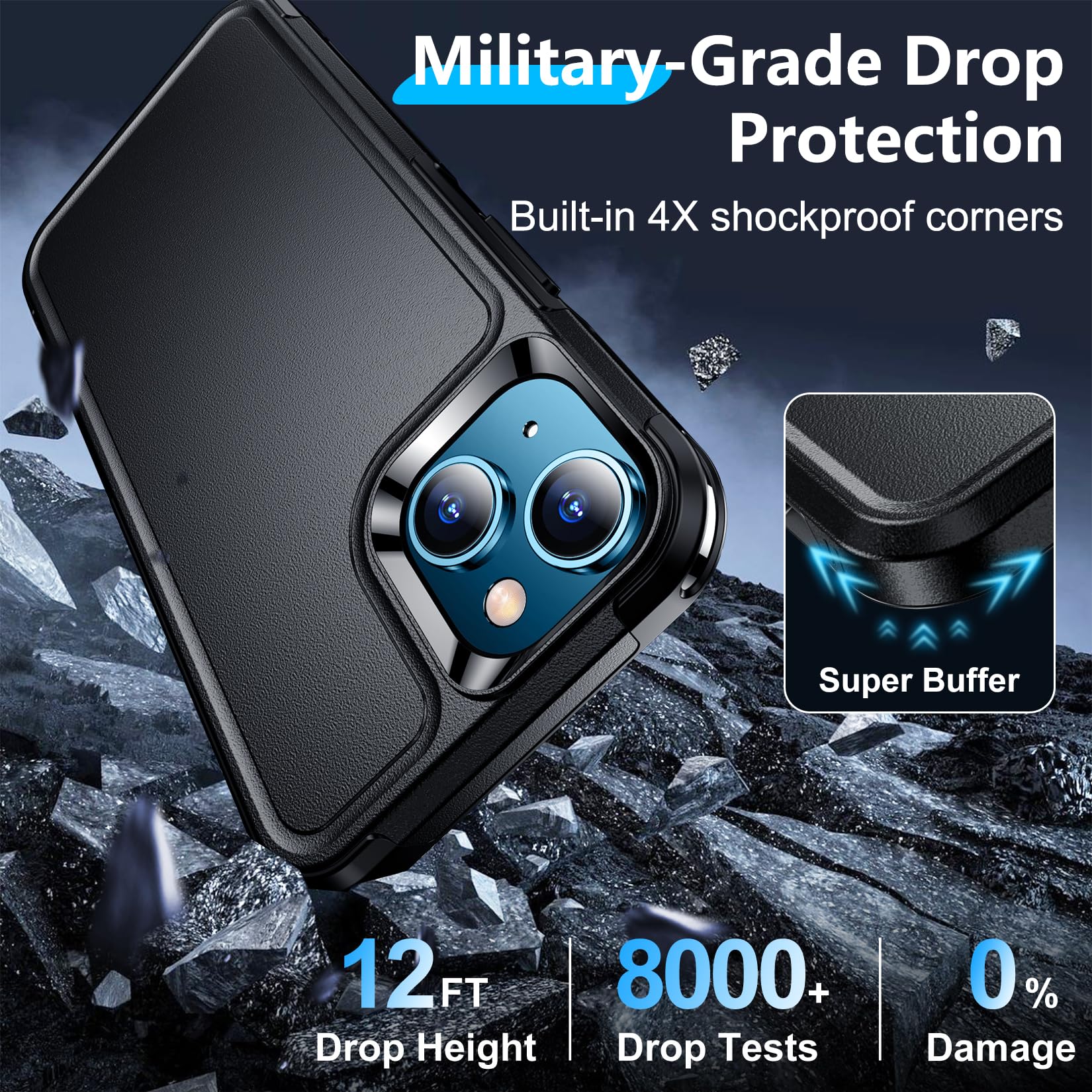 Temdan Designed For Iphone 13 Case,[2 Layer Structure][12 Ft Military Grade Drop Protection] Non Slip Heavy Duty Shockproof Prot