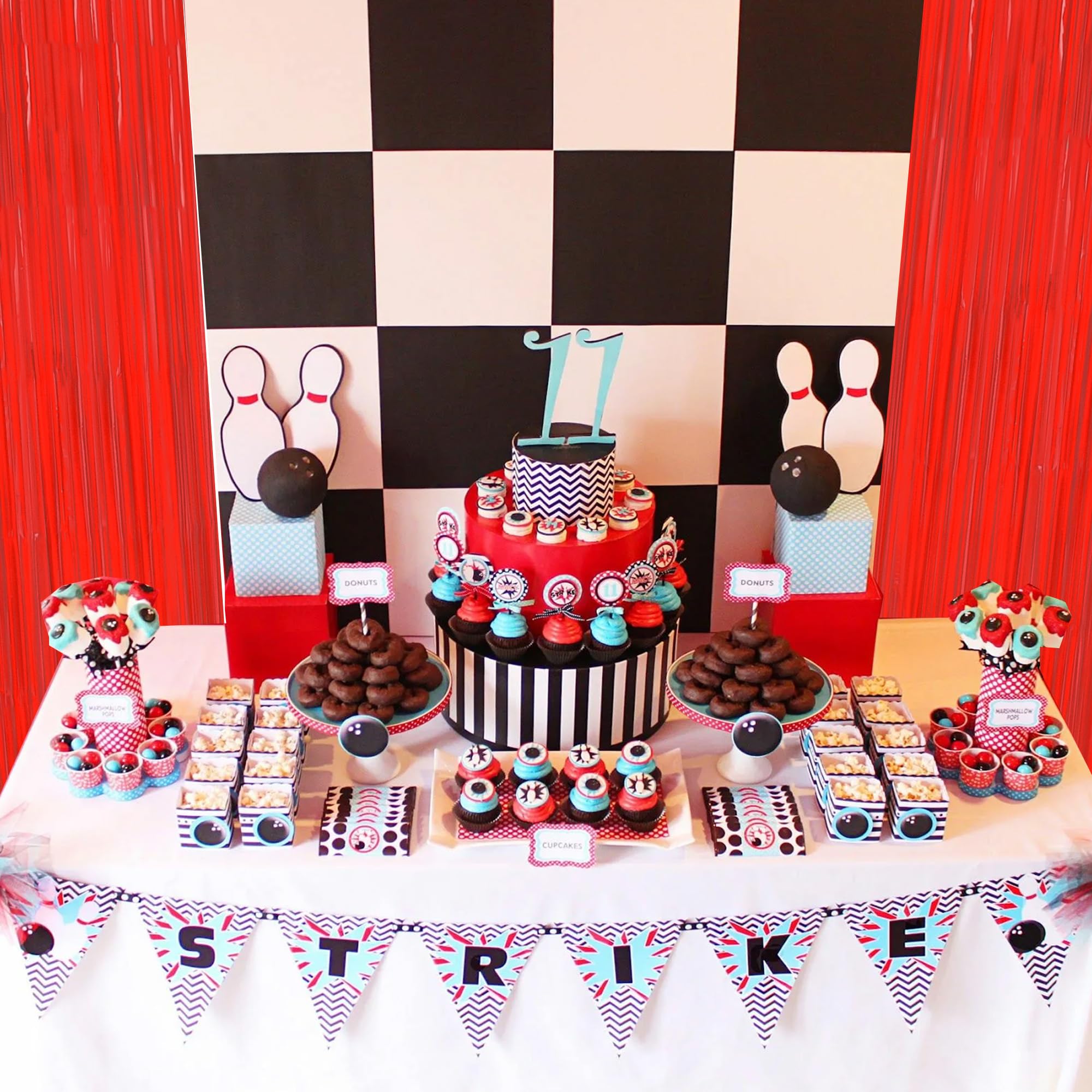 Beishida 2Pcs Red Door Streamer Fluorescent Red Backdrop Blue Foil Fringe Curtains Tinsel For Birthday Baby Shower Halloween Bac