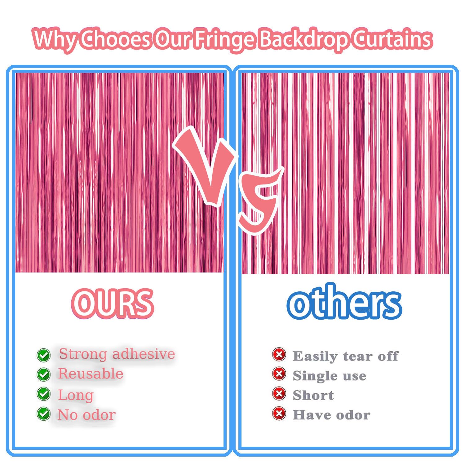 20 Pack Pink Metallic Tinsel Foil Fringe Curtains Party Photo Backdrop Party Streamers For Birthday,Graduation,New Year Eve Deco