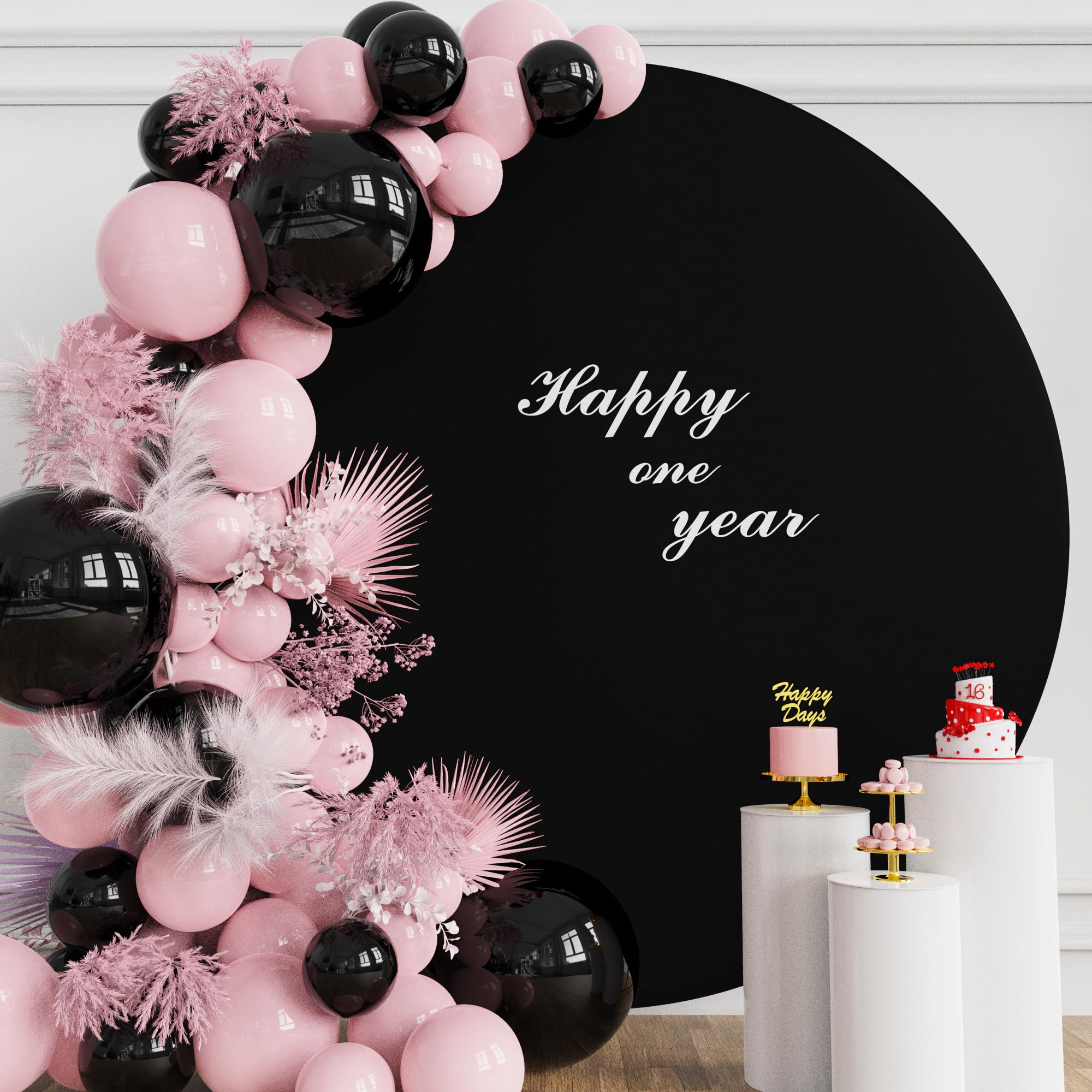 Wokceer 7.2Ft Round Backdrop Cover Black Round Arch Covers With Buckles Polyster Circle Balloon Arch Stand Arch Backdrop Cover F