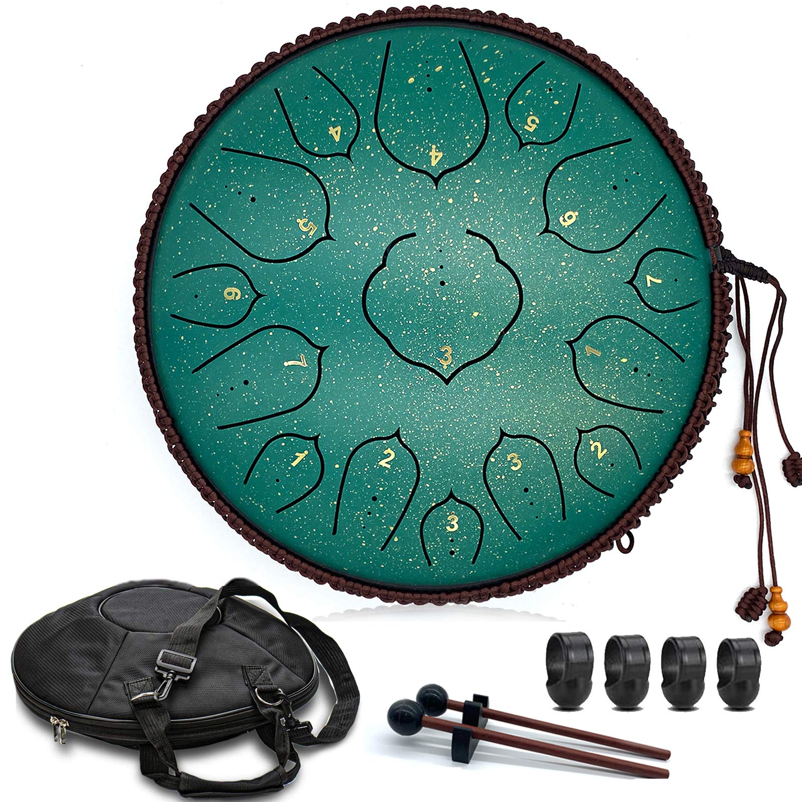 Steel Tongue Drum  15 Note 14 Inch Hand Pan Drum  D Major With Music Book, Mallets And Carry Bag