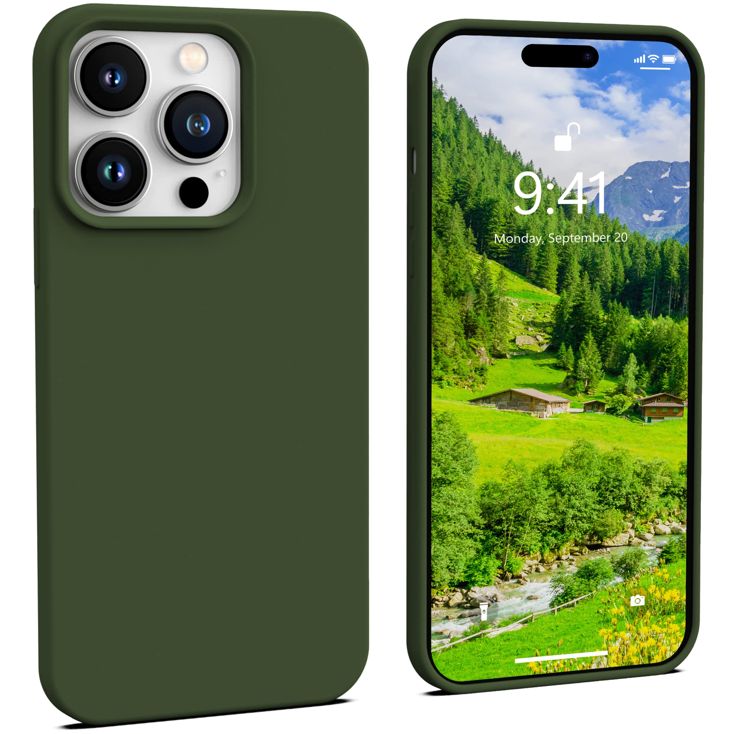 Icesword Iphone 14 Pro Case Dark Green (2022), Liquid Silicone Case Phone Cover Slim Protective,Soft Anti Scratch Microfiber Lin