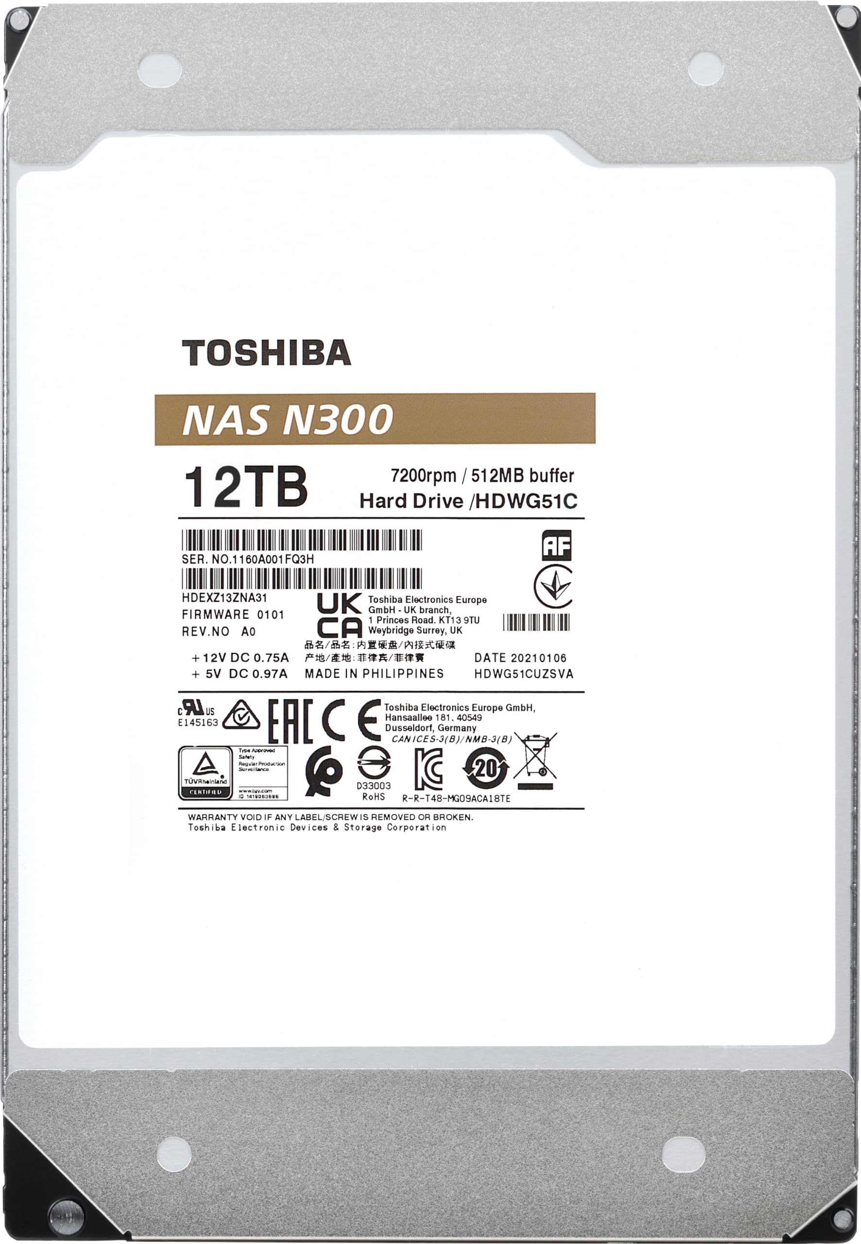 Toshiba N300 12Tb Nas 3.5 Inch Internal Hard Drive   Cmr Sata 6 Gb/S 7200 Rpm 512 Mb Cache   Hdwg51Cxzsta