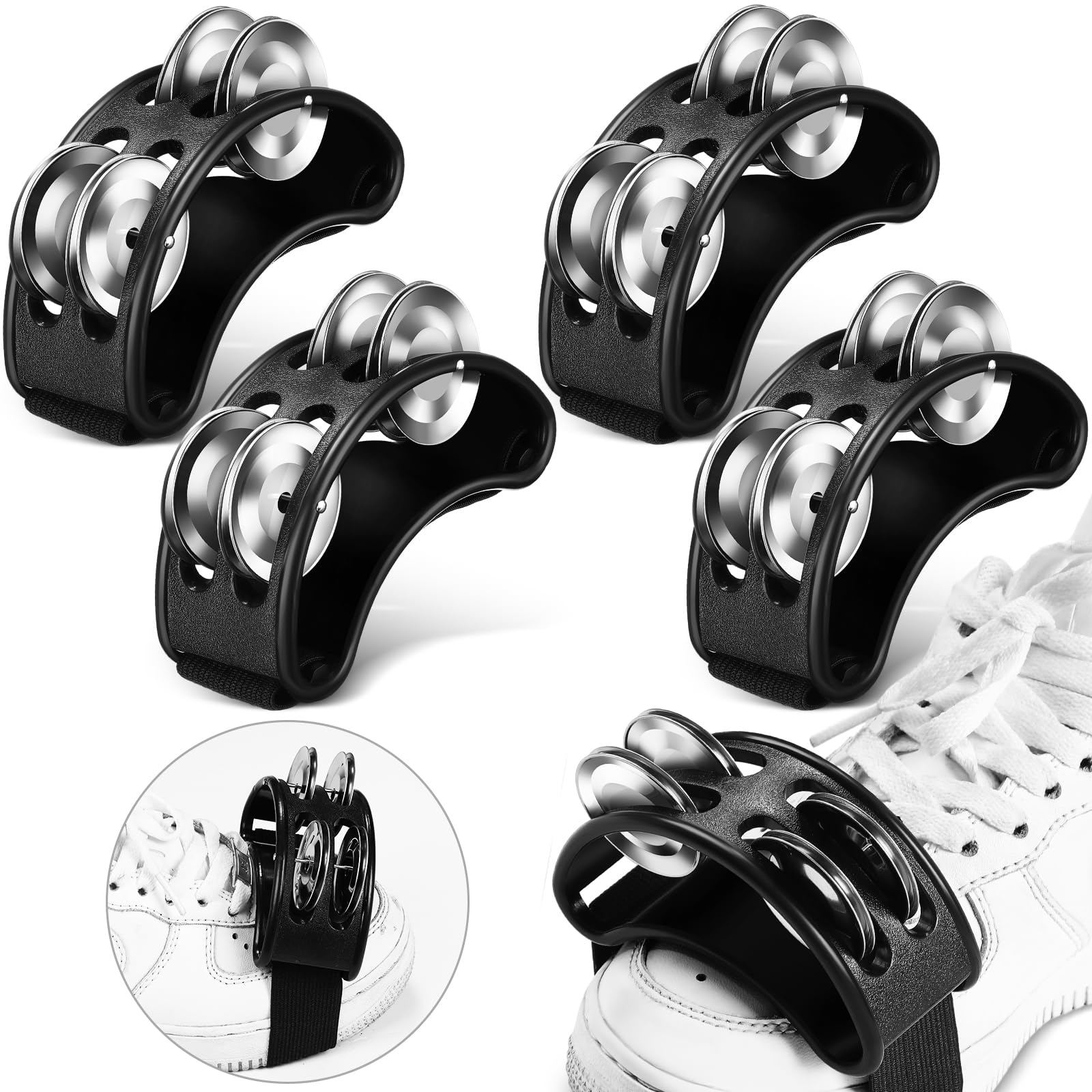 Lukmaa 4 Pcs Foot Tambourine Percussion Musical Instrument Foot Tambourines For Adults Foot Percussion Pedal With Metal Bells Sh