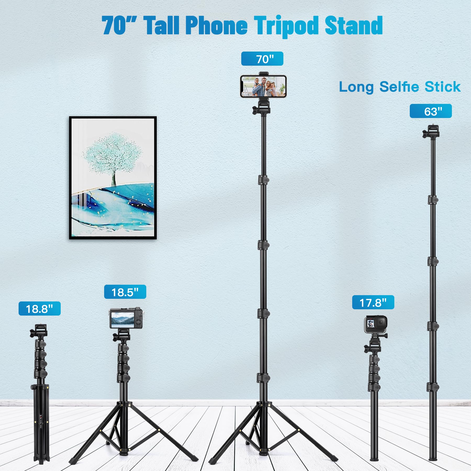 Phone Tripod, 70'' Tripod Stand For Phone & Camera, Phone Tripod Stand With Remote And Phone Holder, Cell Phone Tripod For Recor