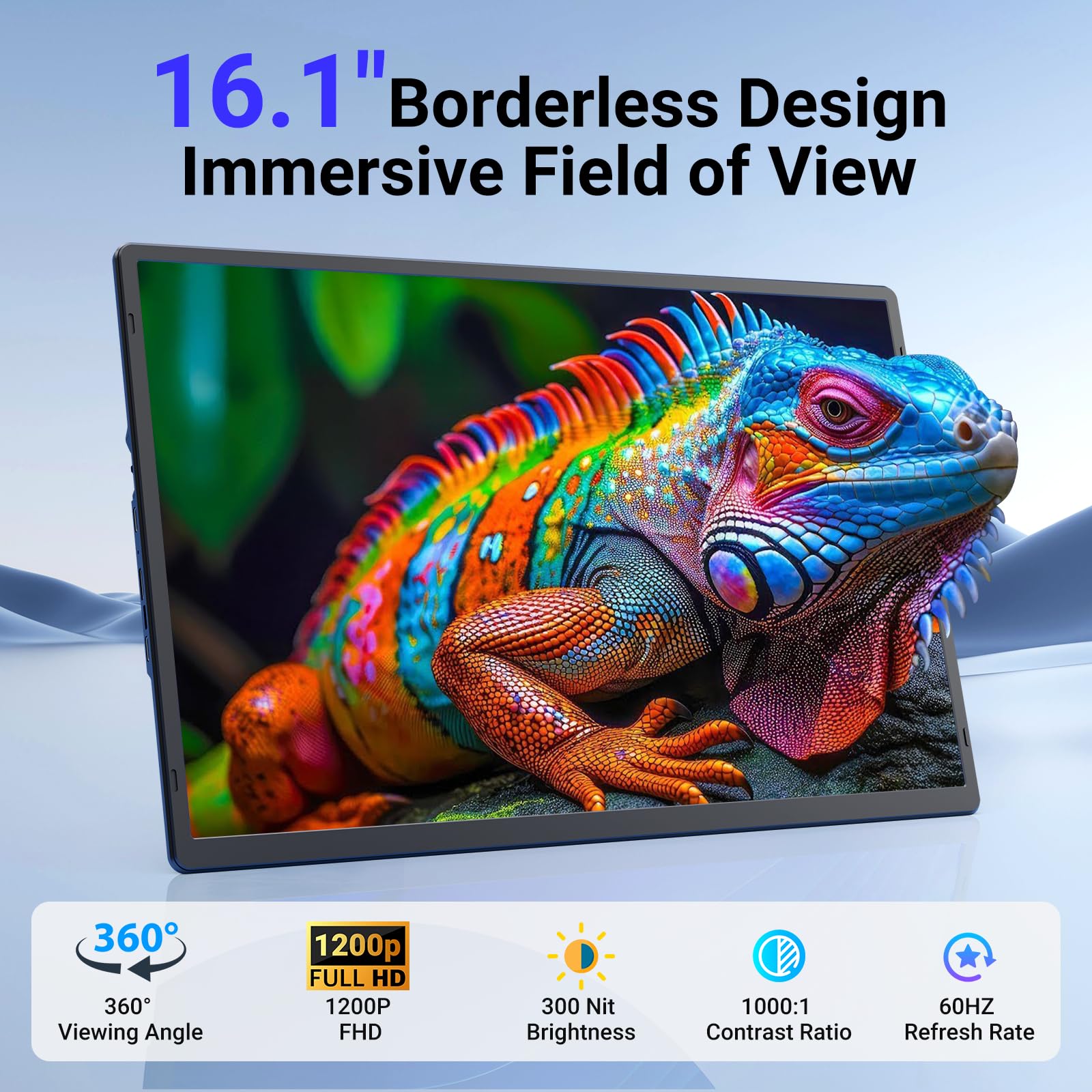 Ygretyrjh 16.1 Laptop Screen Extender, 1200P Fhd Portable Monitor For Laptop, 360 Rotating, Plug & Play, Detachable Stand, Heigh