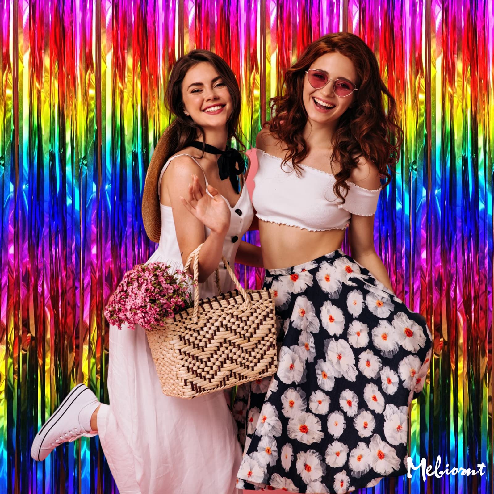 4 Pack Rainbow Fringe Curtain Backdrop, 3.2Ft X 9.8Ft Colorful Metallic Tinsel Foil Fringe Streamers For Photo Booth Birthday We