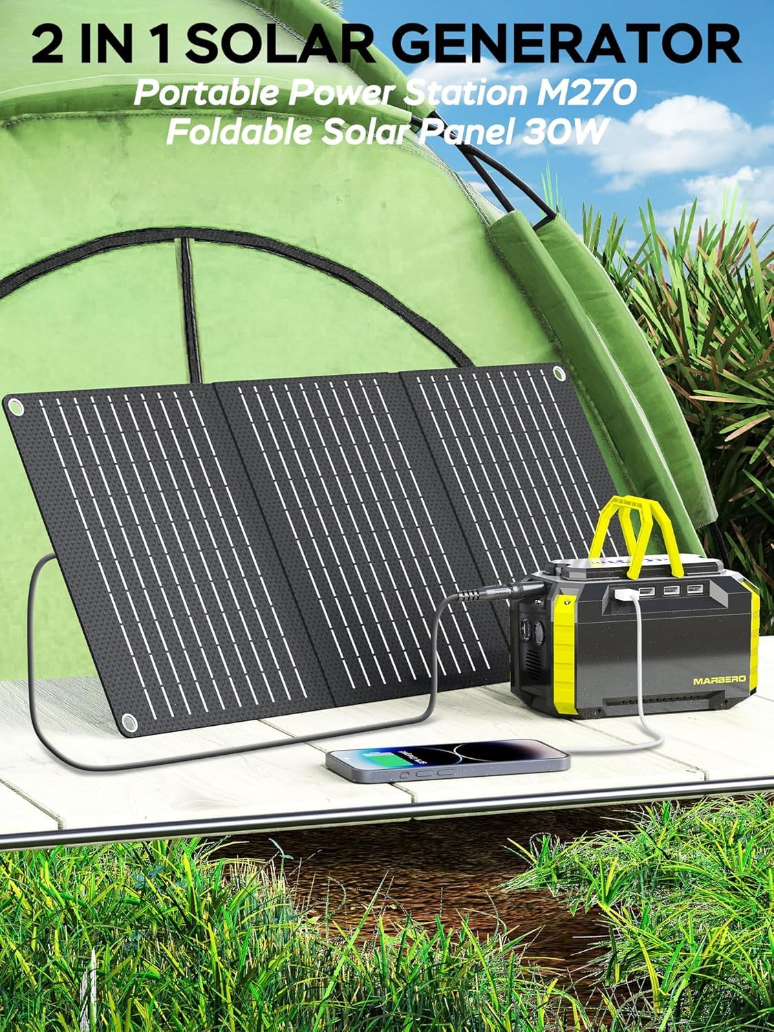 Marbero Solar Generator 150W Peak 150Wh Portable Power Station With Solar Panel Included Camping Power Supply With Ac Outlet Dc