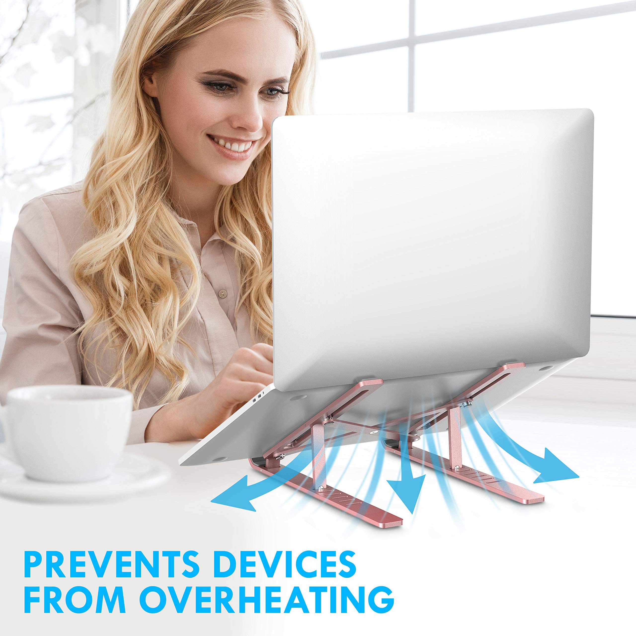 Aduro U Rise Steel Ergonomic Laptop Stand Adjustable Height Aluminum Monitor Stand Riser Compatible with 10 15.6' Laptop Rose Gold