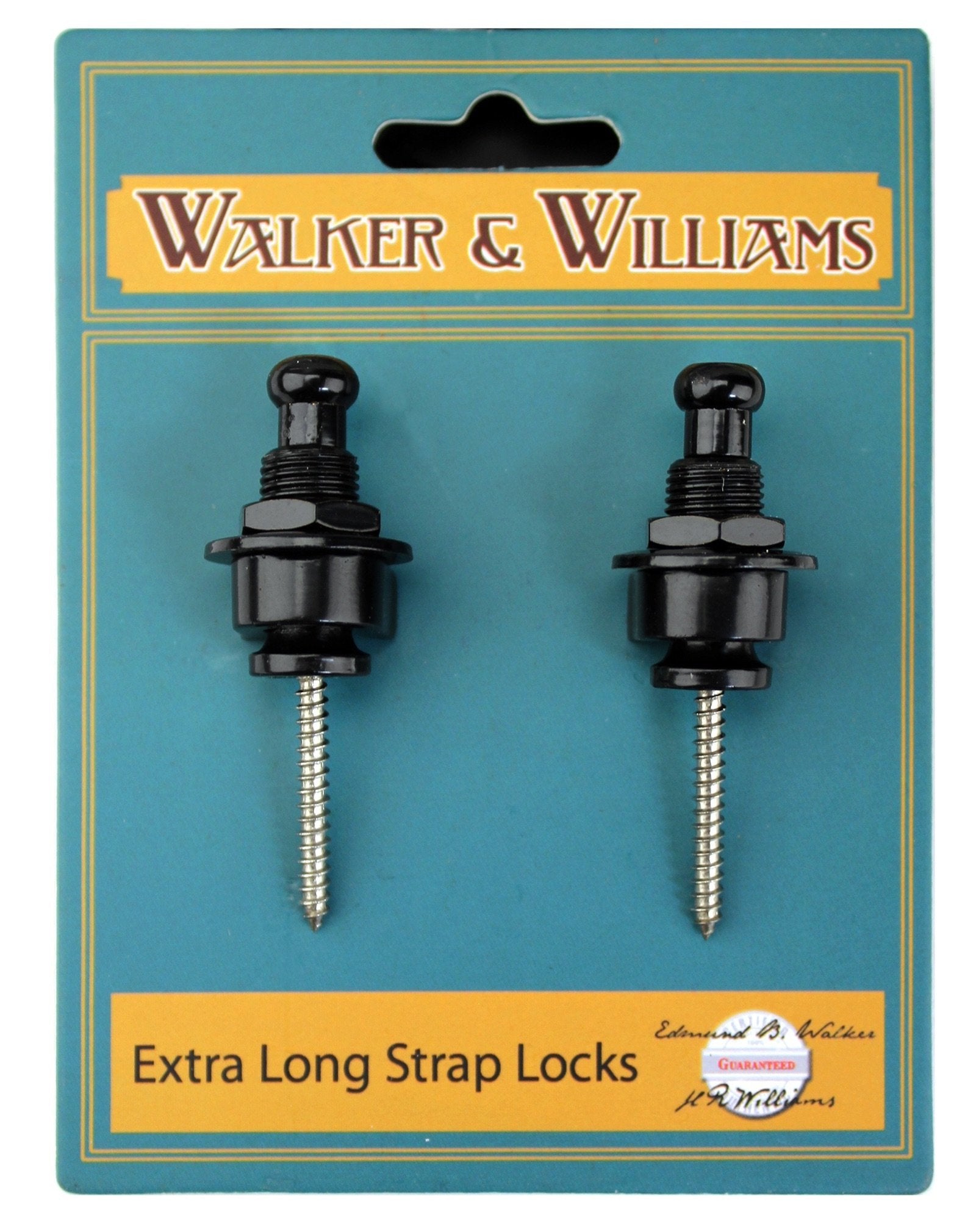 Walker & Williams Extra Long Deep Barrel Black Strap Locks For Thick Guitar Straps