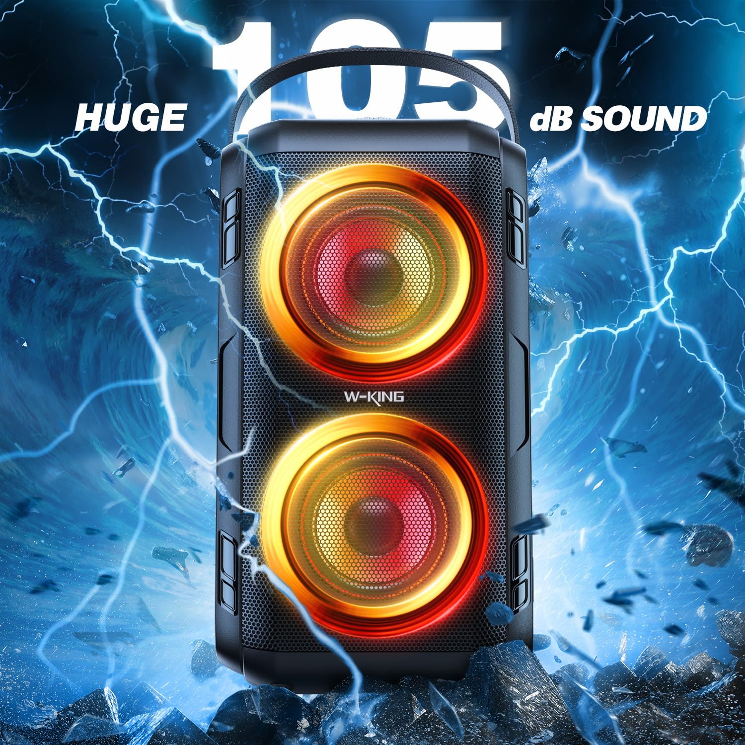 W King 80W Portable Bluetooth Speaker Loud With 2 Full Range Drivers Super Bass, Party Boom Box Outdoor Wireless Speaker With Li