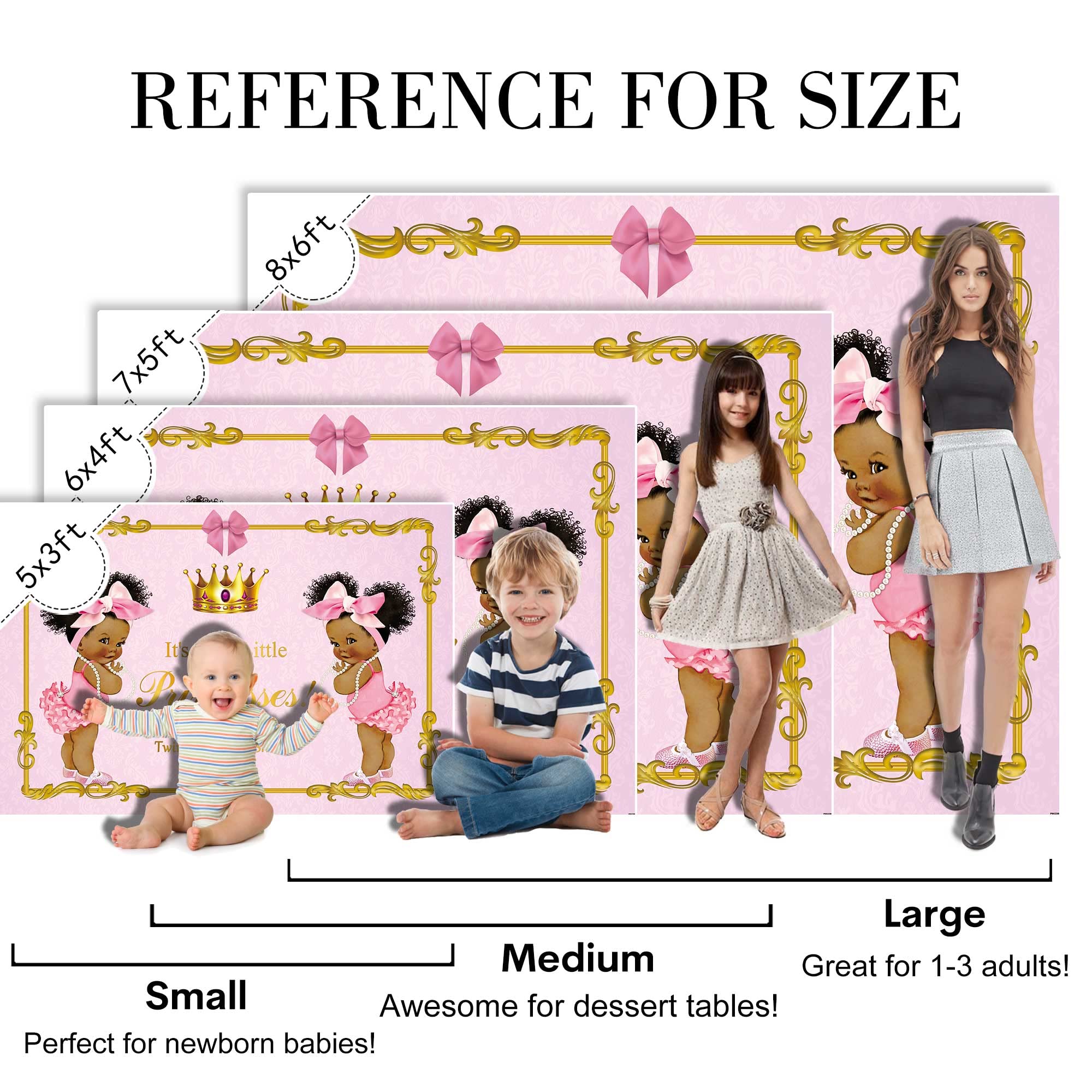 Seekpro 7X5Ft Little Princess Black Baby Shower Pink Backdrop Twin Girls Baby Shower Party Banner Decoration Backdrops Royal Blu