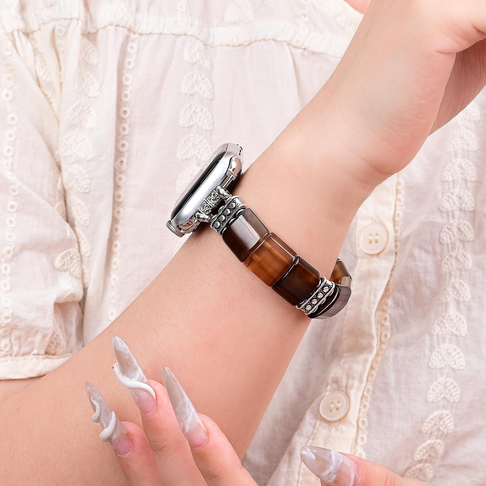 Cape Diablo Smart Watch Band For Women - Handmade Gemstone Strap - Compatible With 38Mm-45Mm Apple Faces (Ethereal Dune, Small -