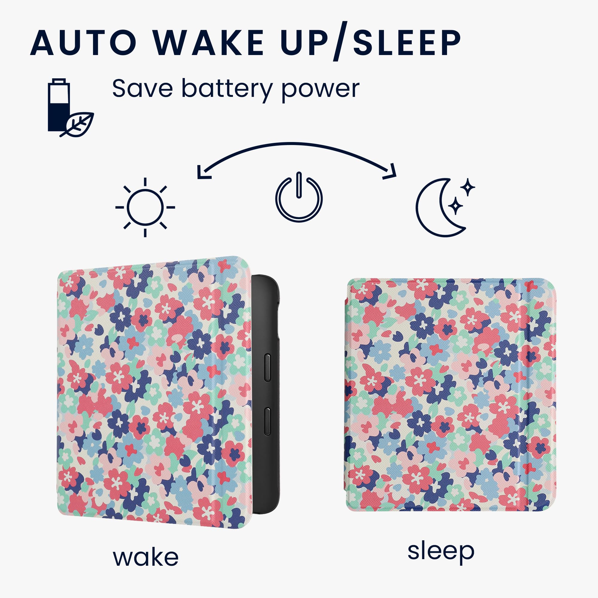 Kwmobile Case Compatible With Kobo Libra 2 Case   Ereader Cover   Pastel Flowers Red/Dusty Pink/Blue