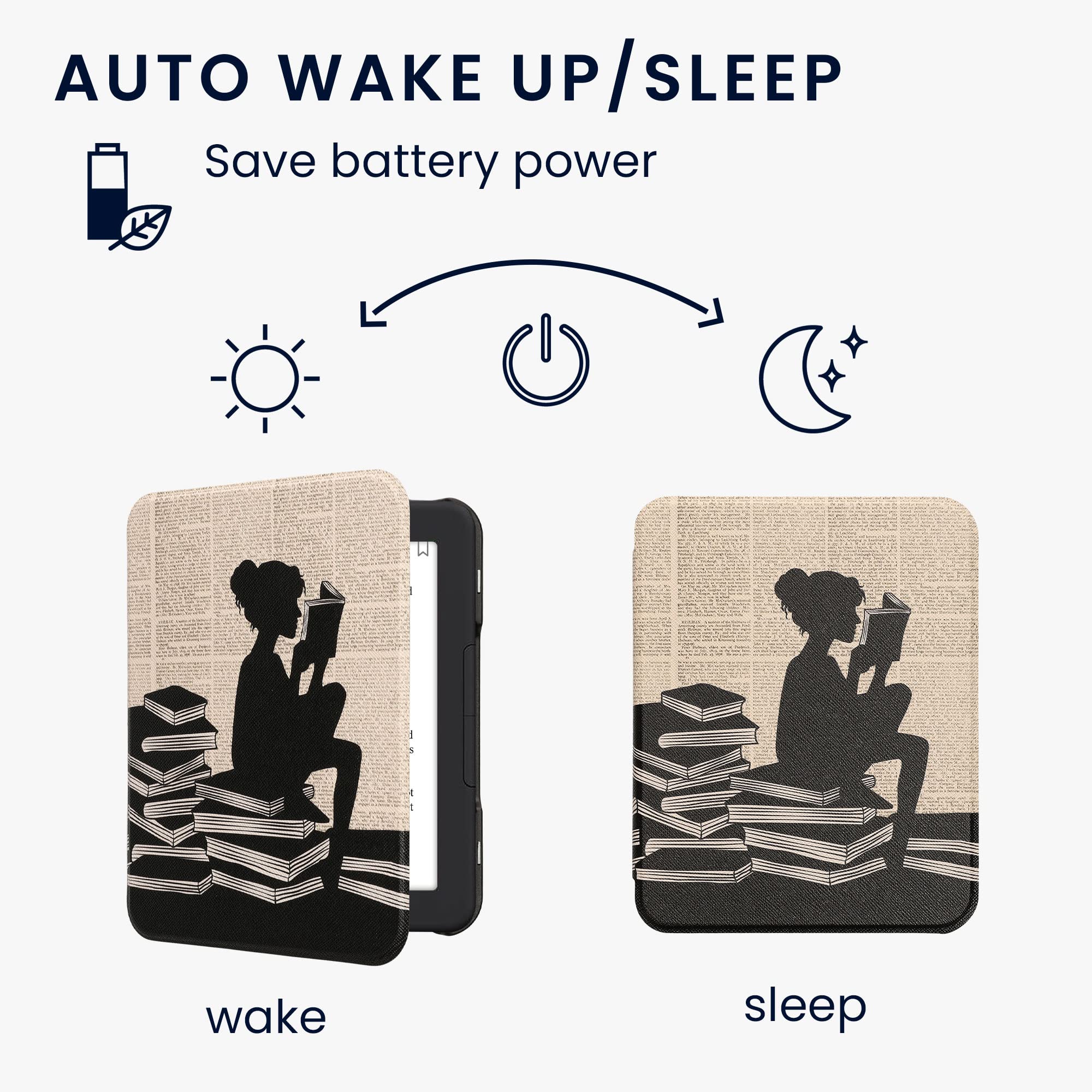 Kwmobile Case Compatible With Barnes & Noble Nook Glowlight 4 / 4E Case   Ereader Cover   Girl And Books Black/Beige