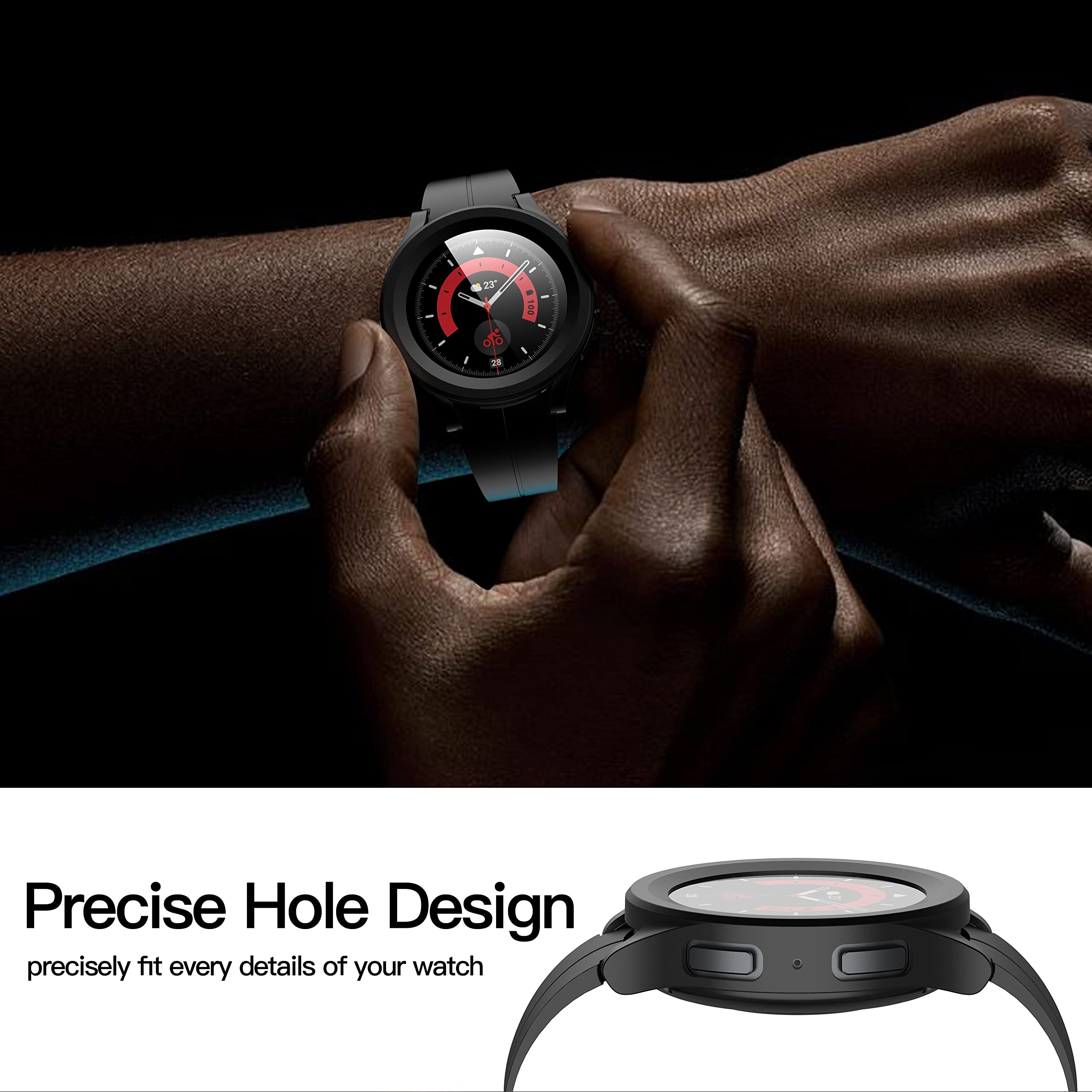 Misxi 2 Pack Hard Pc Case With Screen Protector For Samsung Galaxy Watch 5 Pro 45Mm, Ultra Thin Scratch Resistant Cover With Tem