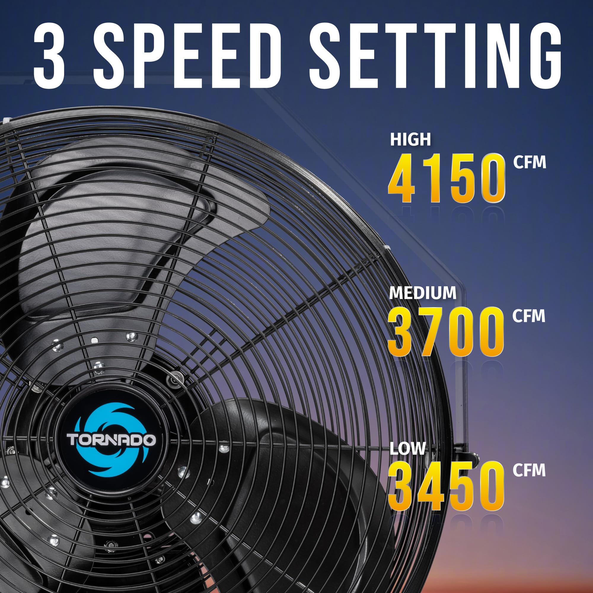 Tornado 18 Outdoor Ipx4 Rated Water-Resistant Metal Industrial Wall Mount Fan, 3 Speed High Velocity Wall Fan For Commercial, In