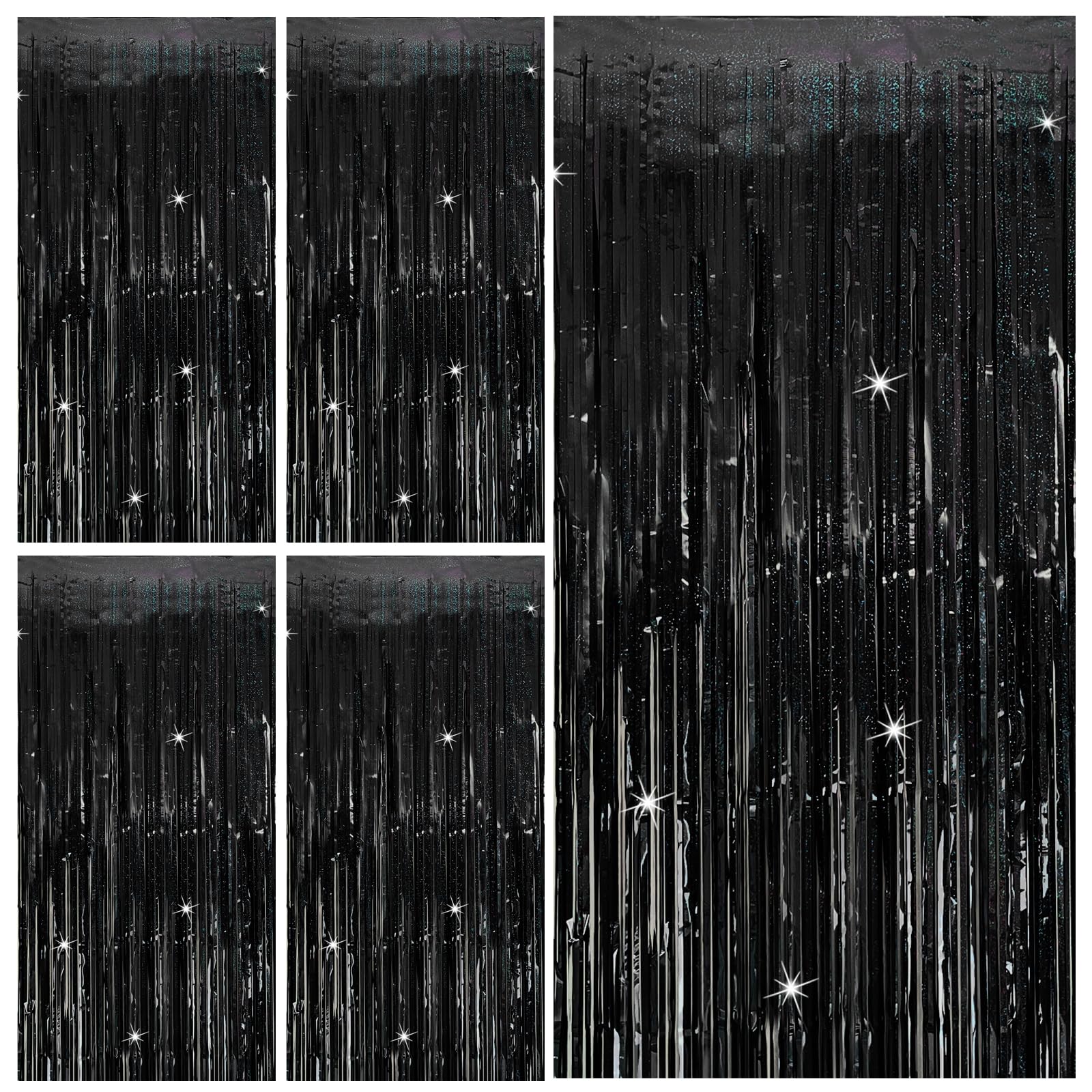 Tinsel Curtain Party Backdrop Black Birthday Party Decorations 5 Packs Glitter Foil Fringe Curtain Party Decor Streamers Photo B
