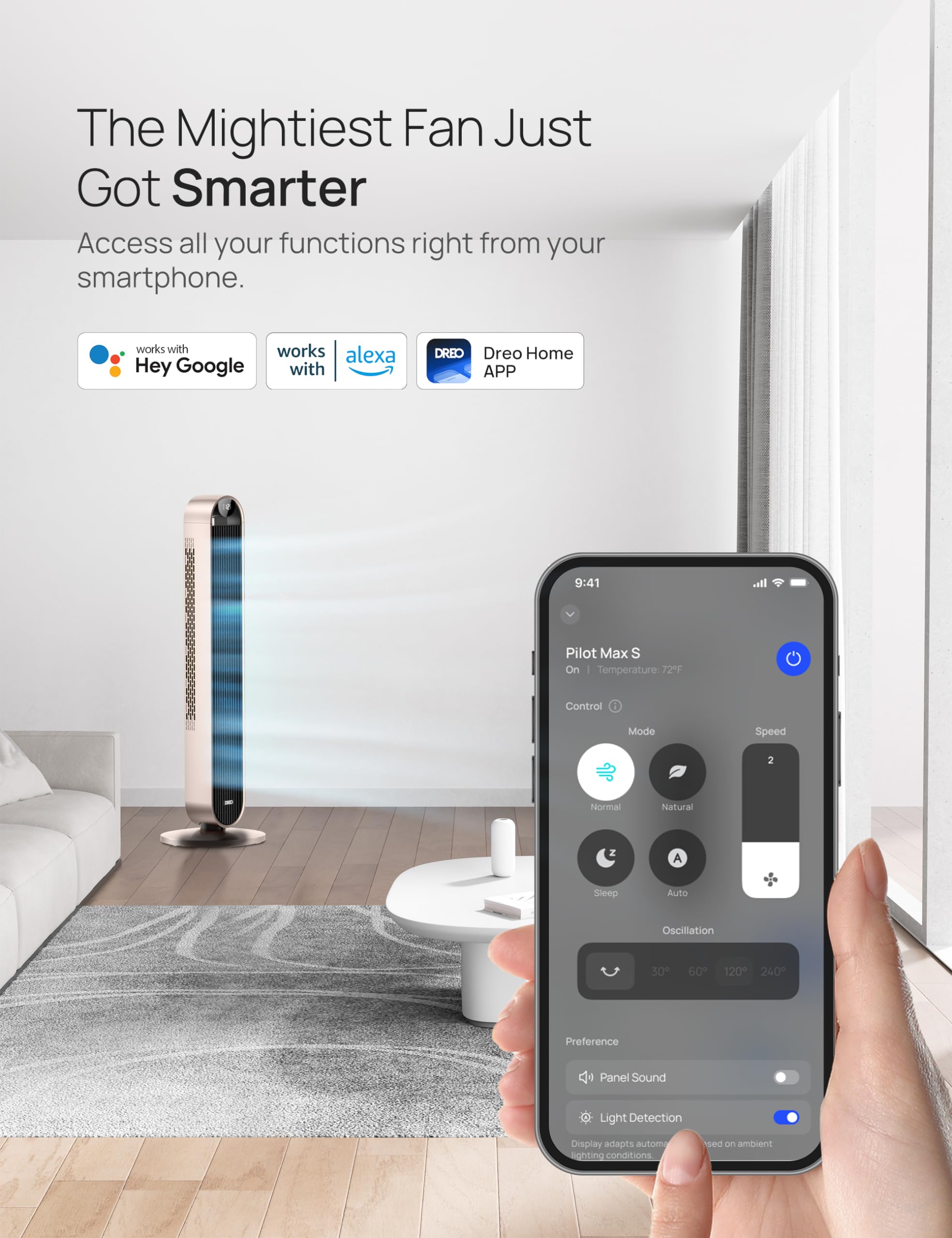 Dreo Smart Tower Fan Voice Control, 120 Oscillating Fan Works With Alexa/Google/App/Remote, 42 Inch, 25Db Quiet Dc Bladeless Fan