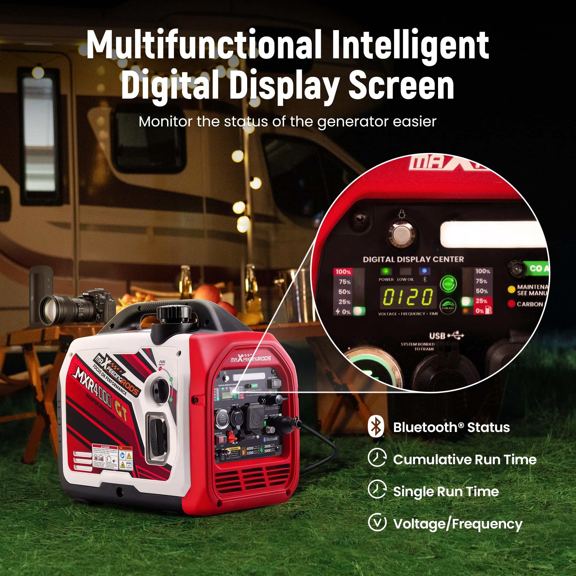 Maxpeedingrods 4000 Watt Dual Fuel Inverter Generator With Bluetooth Control Start And Display, Rv Ready, Electric Start, Quiet