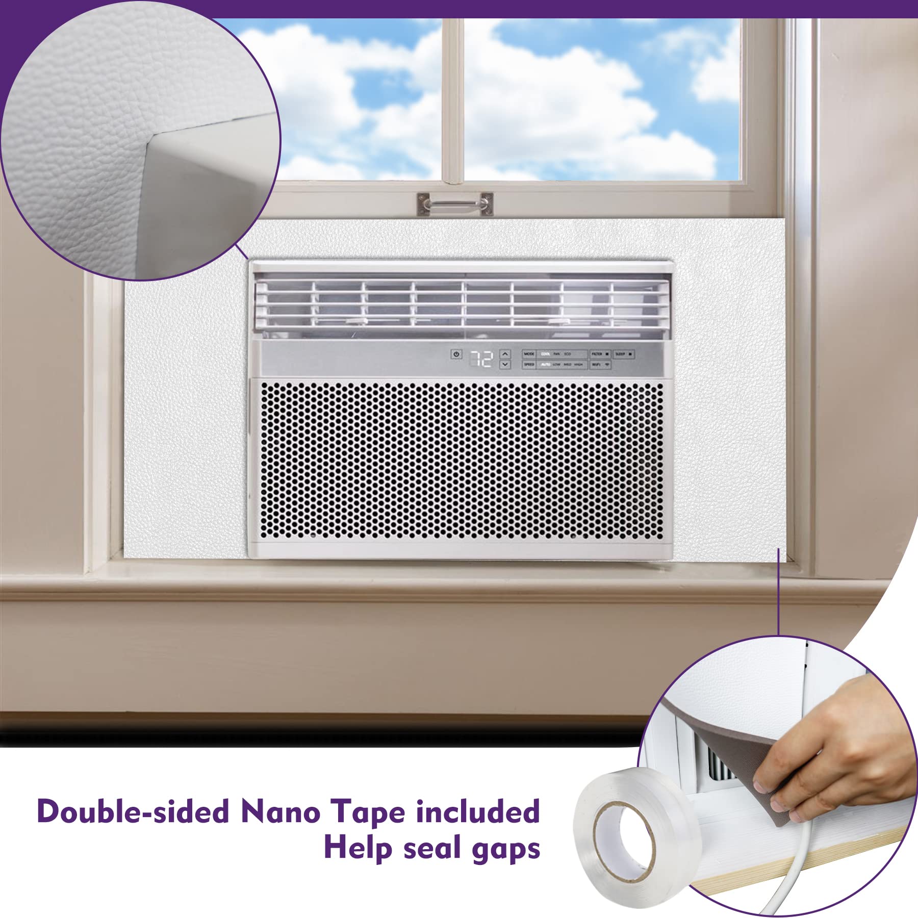 Mxclimate Full Surround Window Ac Insulation Foam Side Panels For Air Conditioner Units, 48'' Width Indoor Window Seal Kit Cover