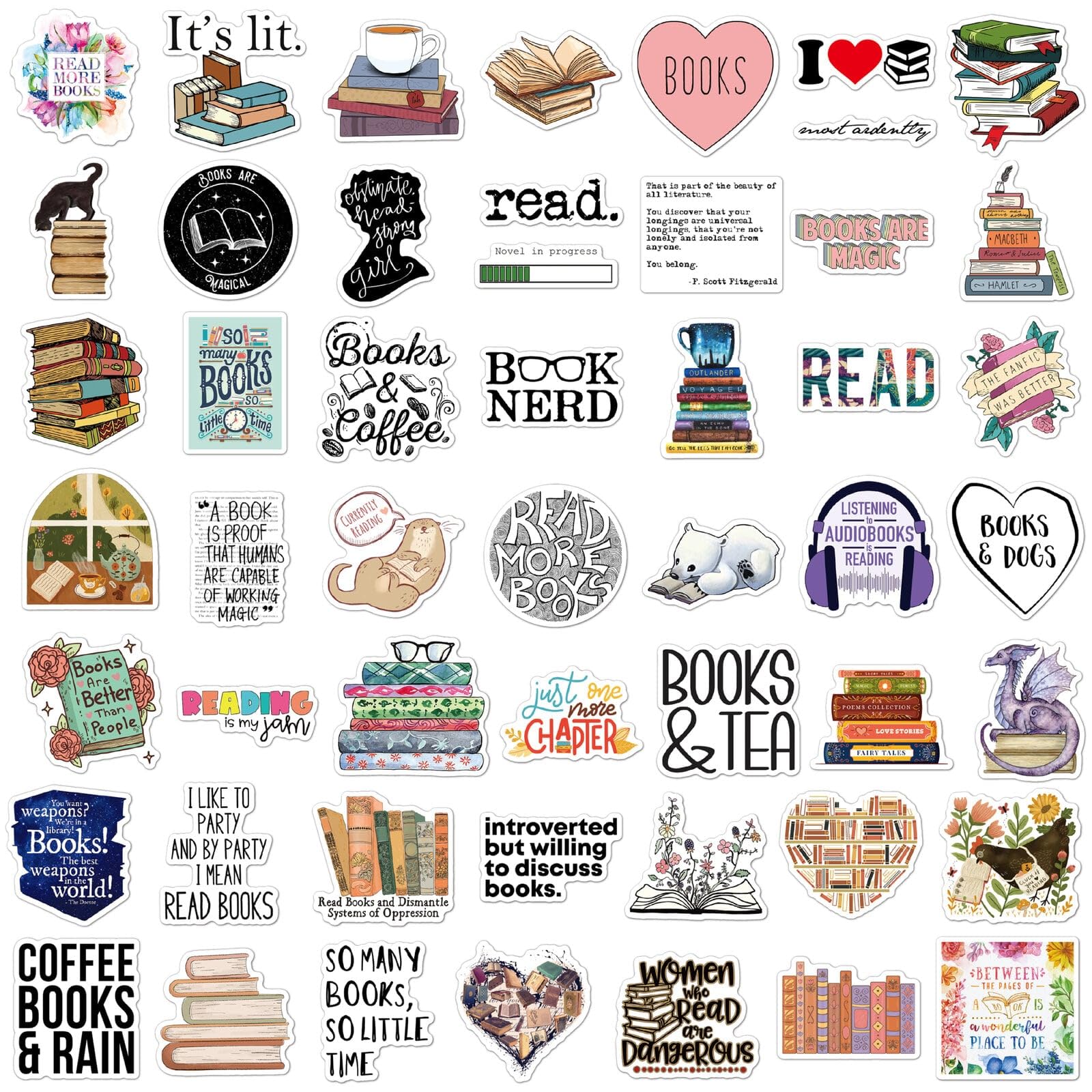 Joyppy 50 Pcs Book Stickers For Kindle, Bookish Kindle Reading Stickers For Books, Water Bottles, Laptops, Book Lover Stickers A