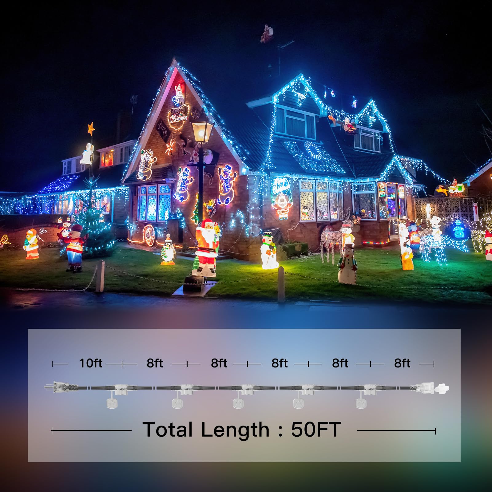 Addlon 50Ft Black Outdoor Extension Cord With Mutil Outlets Evenly Spaced 3 Outlets 16/3 Sjtw Weatherproof Power Cable For Indoo