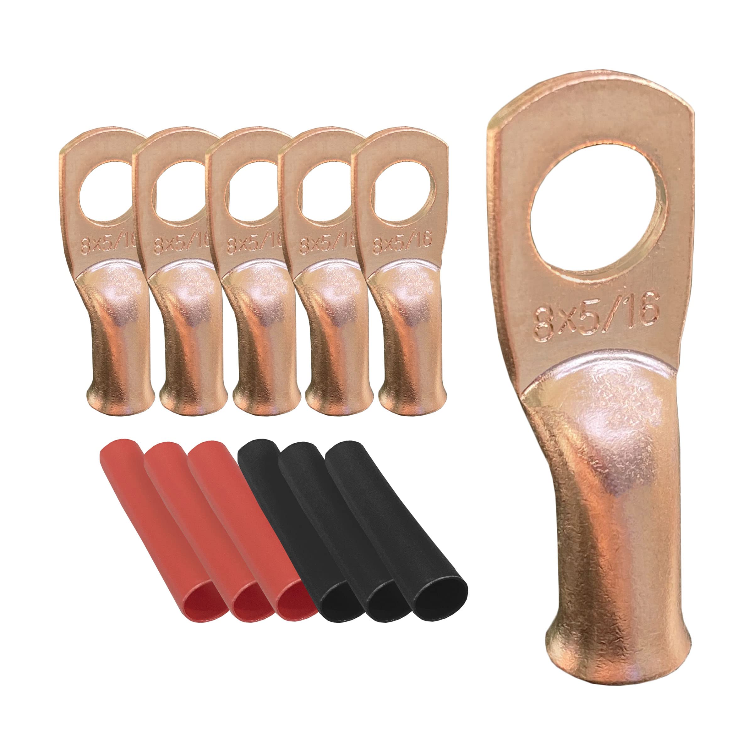 20Pcs 8 Awg 5/16 Ring Battery Lugs, Copper Lugs, Battery Cable Ends, Tubular Ring Terminals, Crimp Wire Ring Lugs, Battery Termi