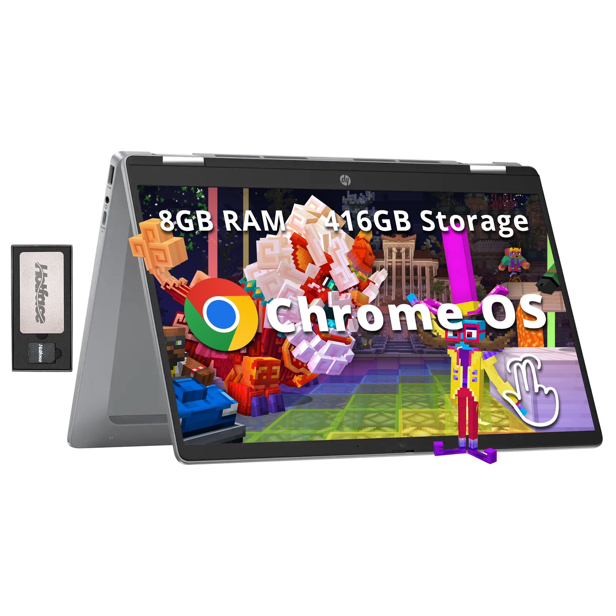 Hp 14'' 2 In 1 Fhd Touchscreen Chromebook Plus Laptop, Intel I3 N305, 8Gb Lpddr5, 416Gb Storage(256Gb Ssd+160Gb Docking Station)