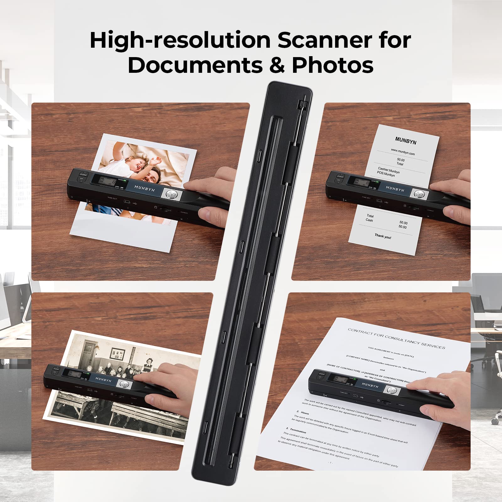 Munbyn Portable Scanner, Photo Scanner For A4 Documents Pictures Pages Texts In 900 Dpi, Flat Scanning, Include 16G Sd Card, Wan