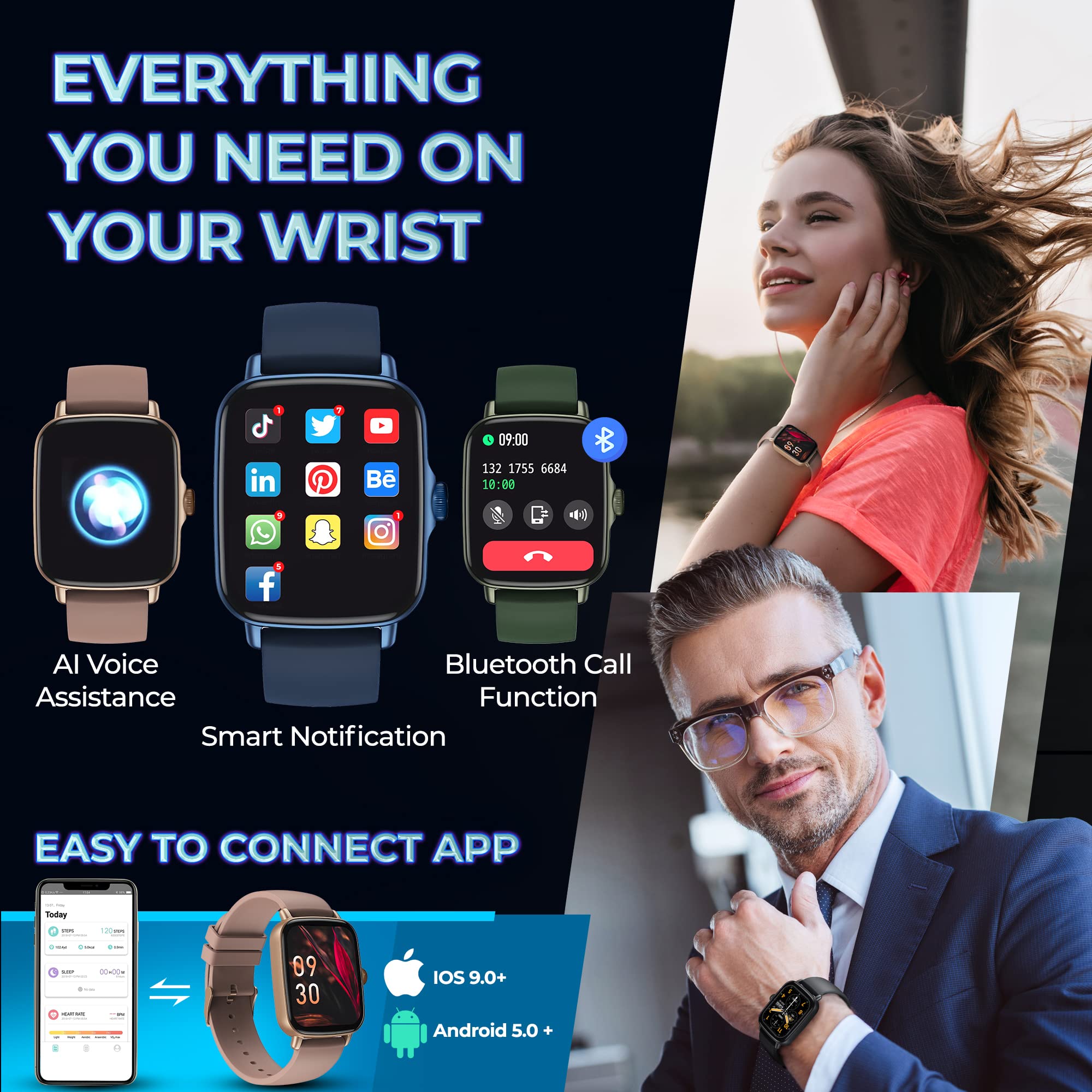 Inspiratek Smartwatch For Women - Health Fitness Watch W/Accurate All-Day Sleep, Step & Heart Rate Monitoring - Multi-Function W