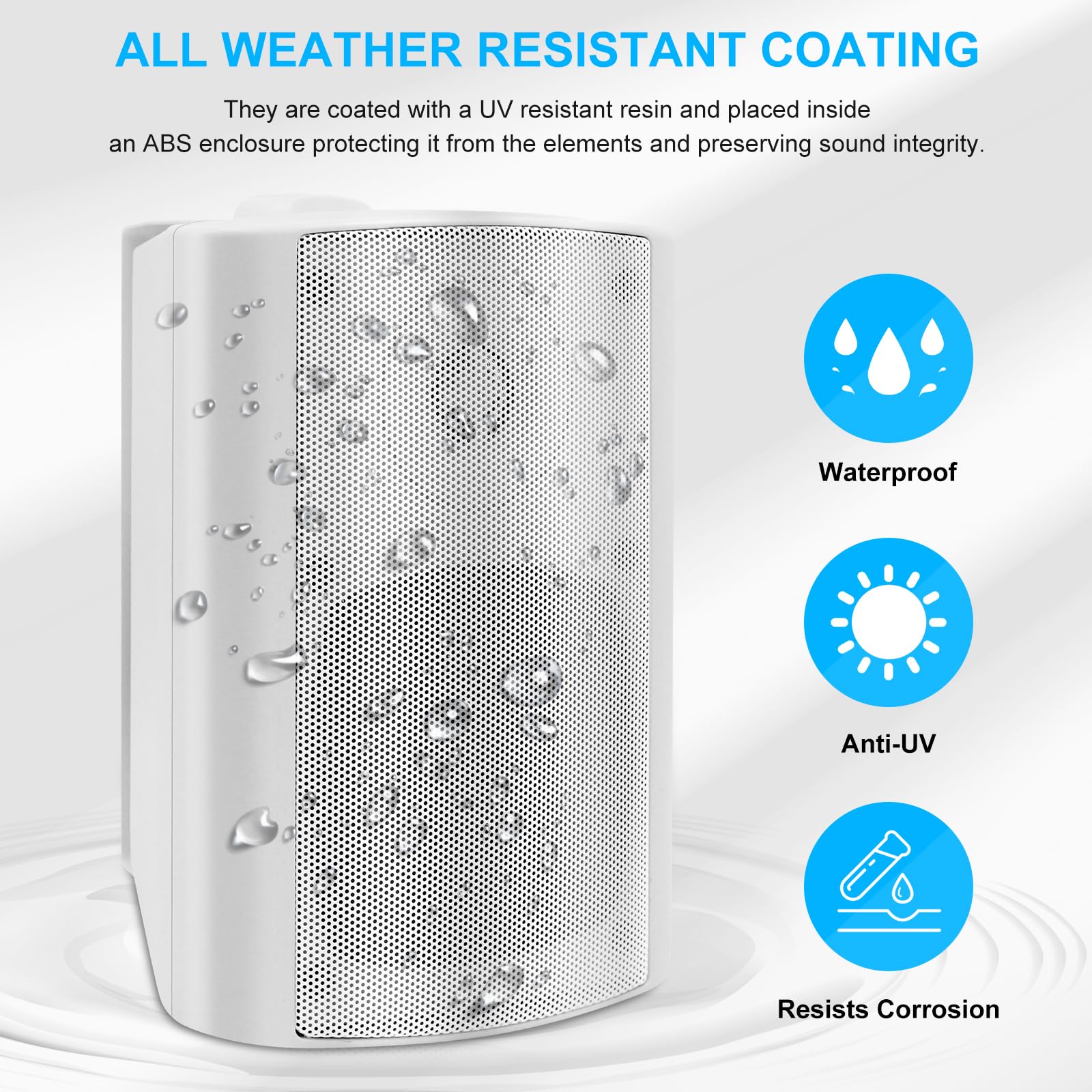 Herdio Indoor Outdoor Speakers Waterproof Wired 200 Watt With Powerful Bass,Wall Mount Speakers For Patio Garage Covered Deck